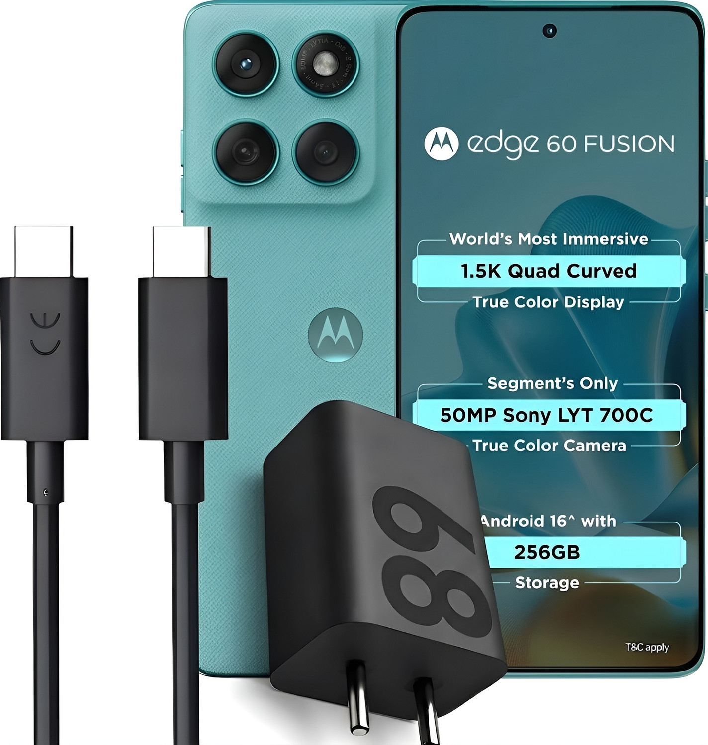 Image of MOTOROLA 68 W TurboPower 3.0 6 A Wall Charger for Mobile with Detachable Cable