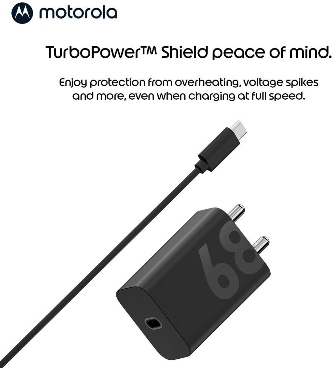 MOTOROLA 68 W GaN 6.5 A Single Port Mobile Charger with Detachable Cable