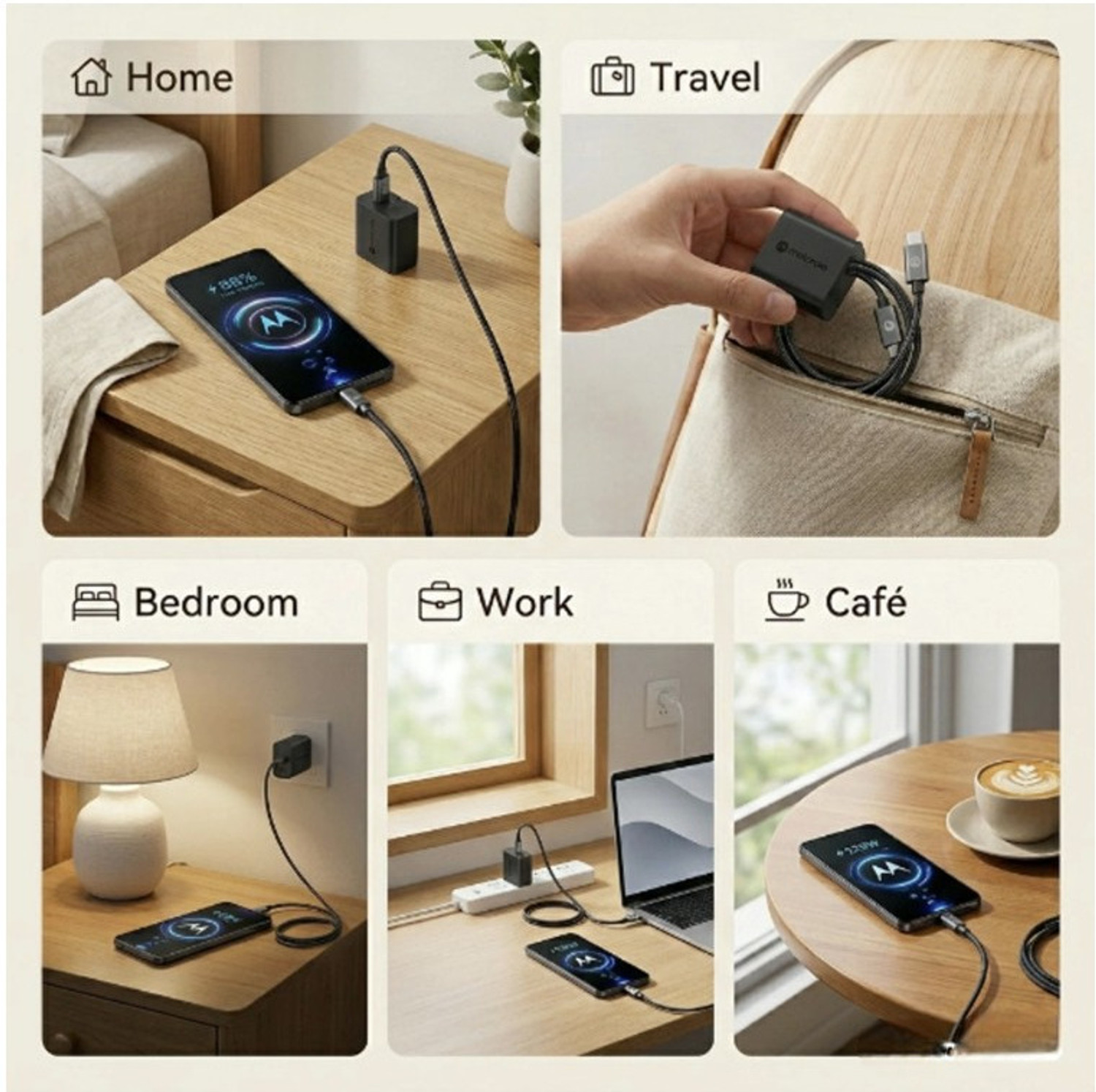 Image of Avaxon 125 W TurboPower 3.0 9 A Wall Charger for Mobile with Detachable Cable