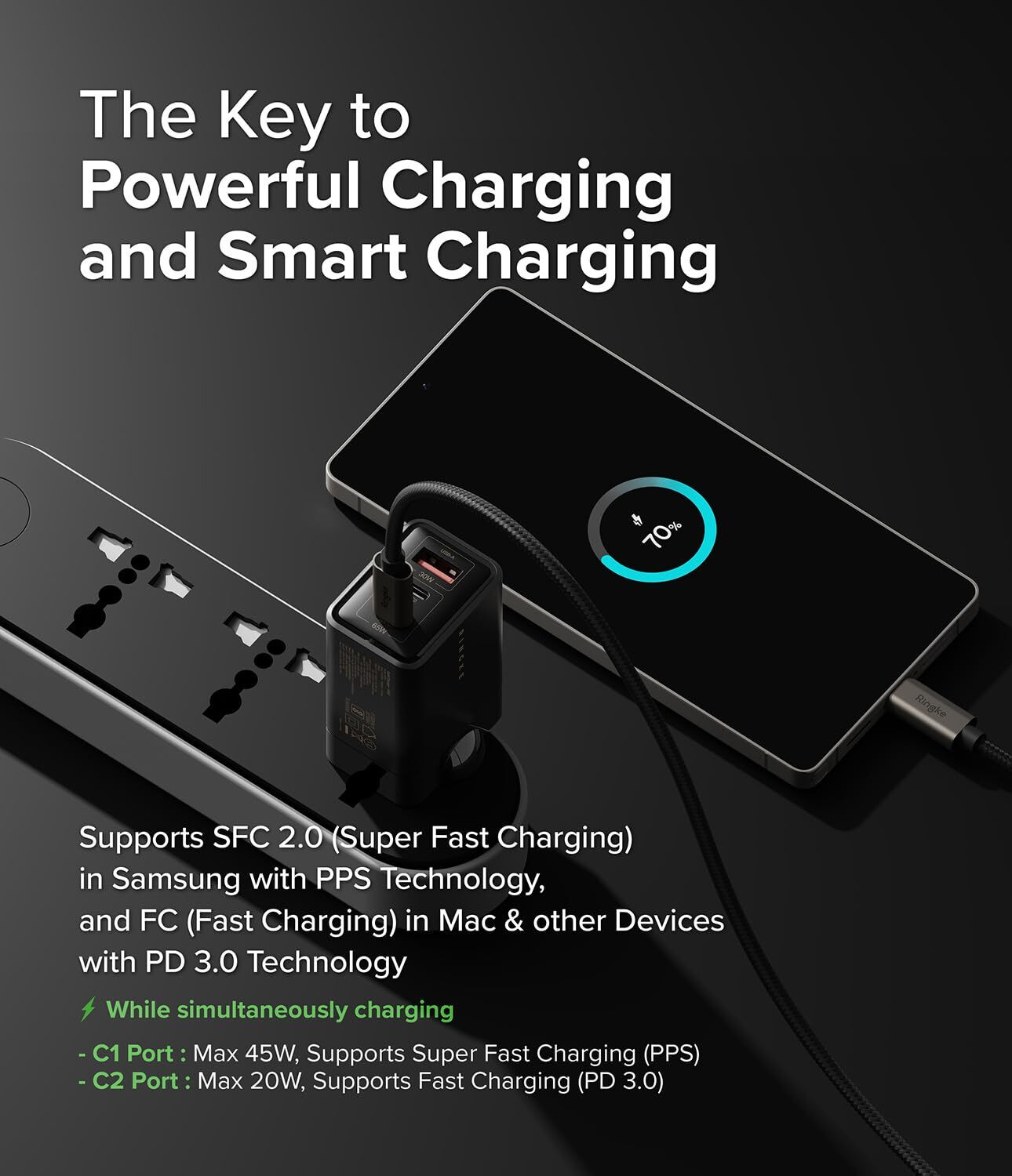 Image of Ringke 65 W GaN 3.4 A Wall Charger for Mobile