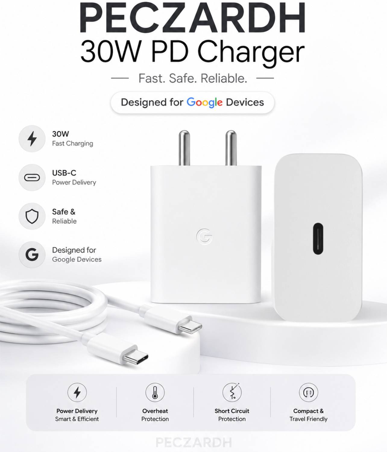 PECZARDH 30W PD 3A Wall Charger with Detachable Cable - Image 5