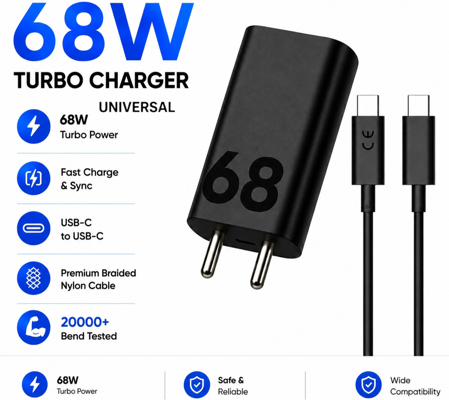 Image of MHDPF 68 W TurboPower 3.0 6 A Wall Charger for Mobile with Detachable Cable