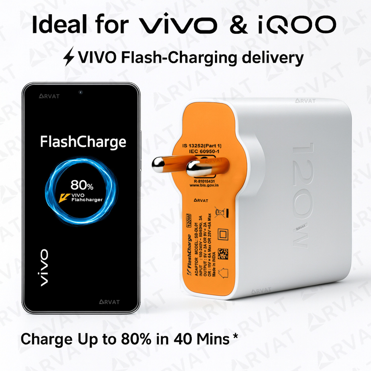 Image of RVAT 120 W Quick Charge 6 A Wall Charger for Mobile (White)
