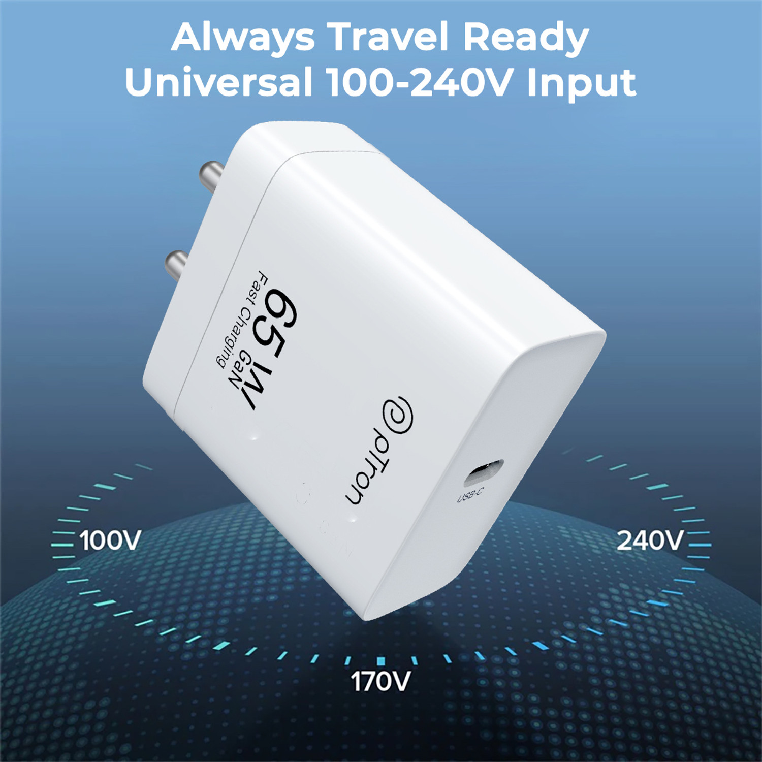 Image of PTron 65 W GaN 3.25 A Wall Charger for Mobile (White)
