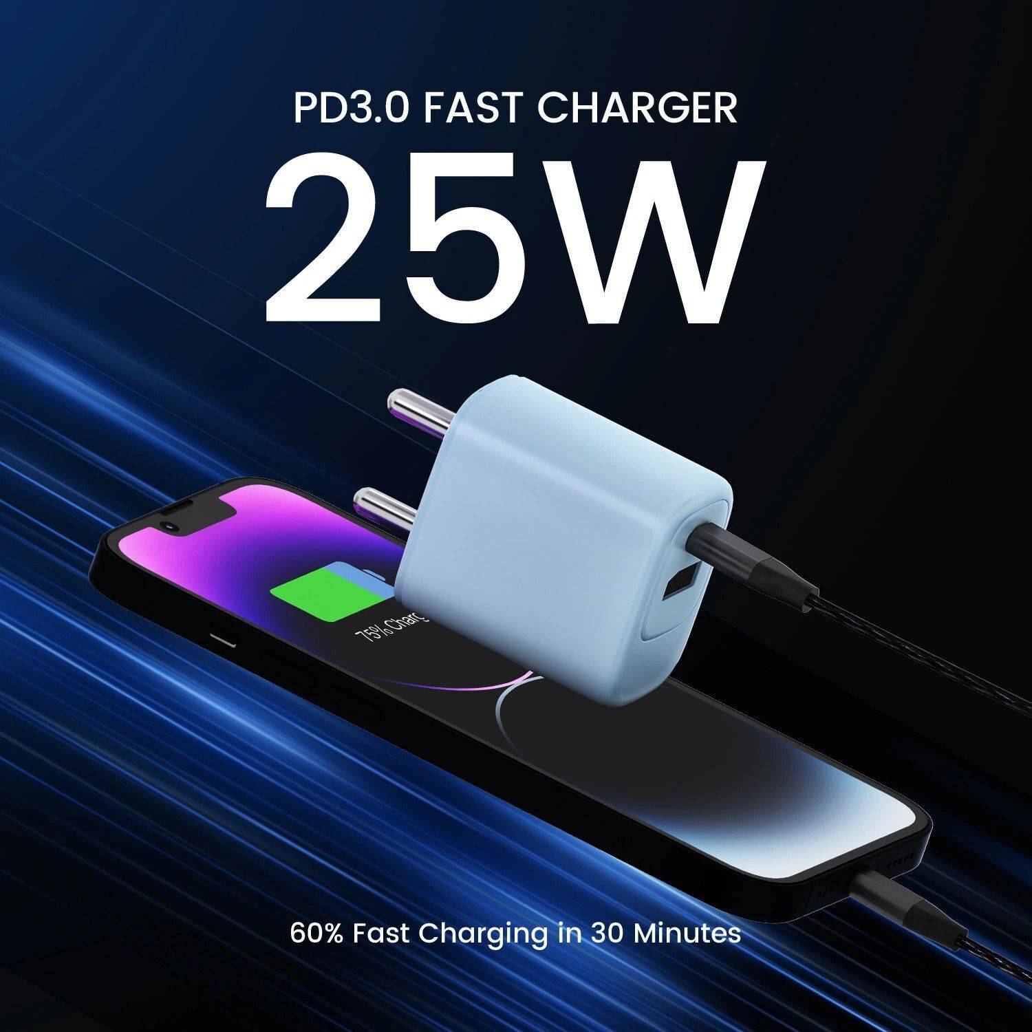 DeperAI 25W GaN 2A Dual Port Mobile Charger Blue - Image 2