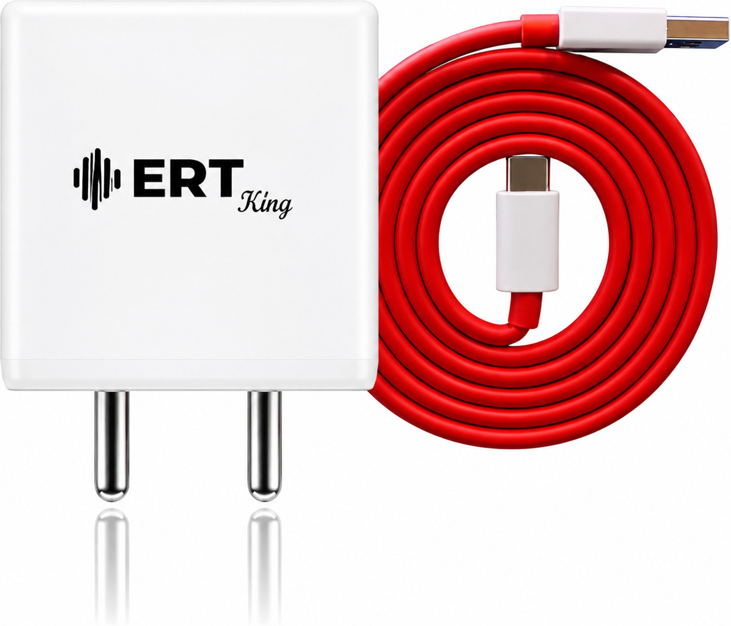 Image of ERT KING 80 W Adaptive Fast Charging 7.3 A Wall Charger for Mobile with Detachable Cable (White, Red)