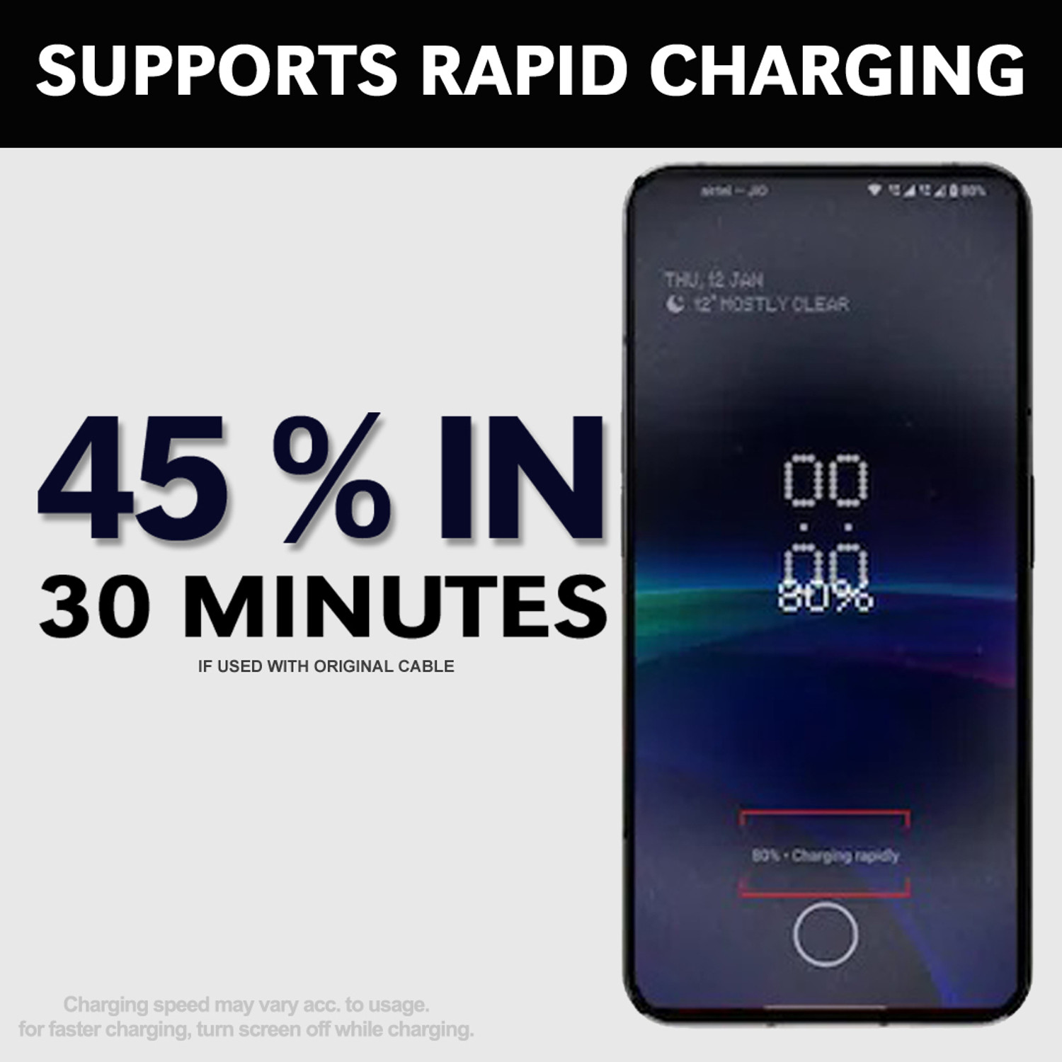 Image of RVAT 33 W Quick Charge 3 A Wall Charger for Mobile with Detachable Cable