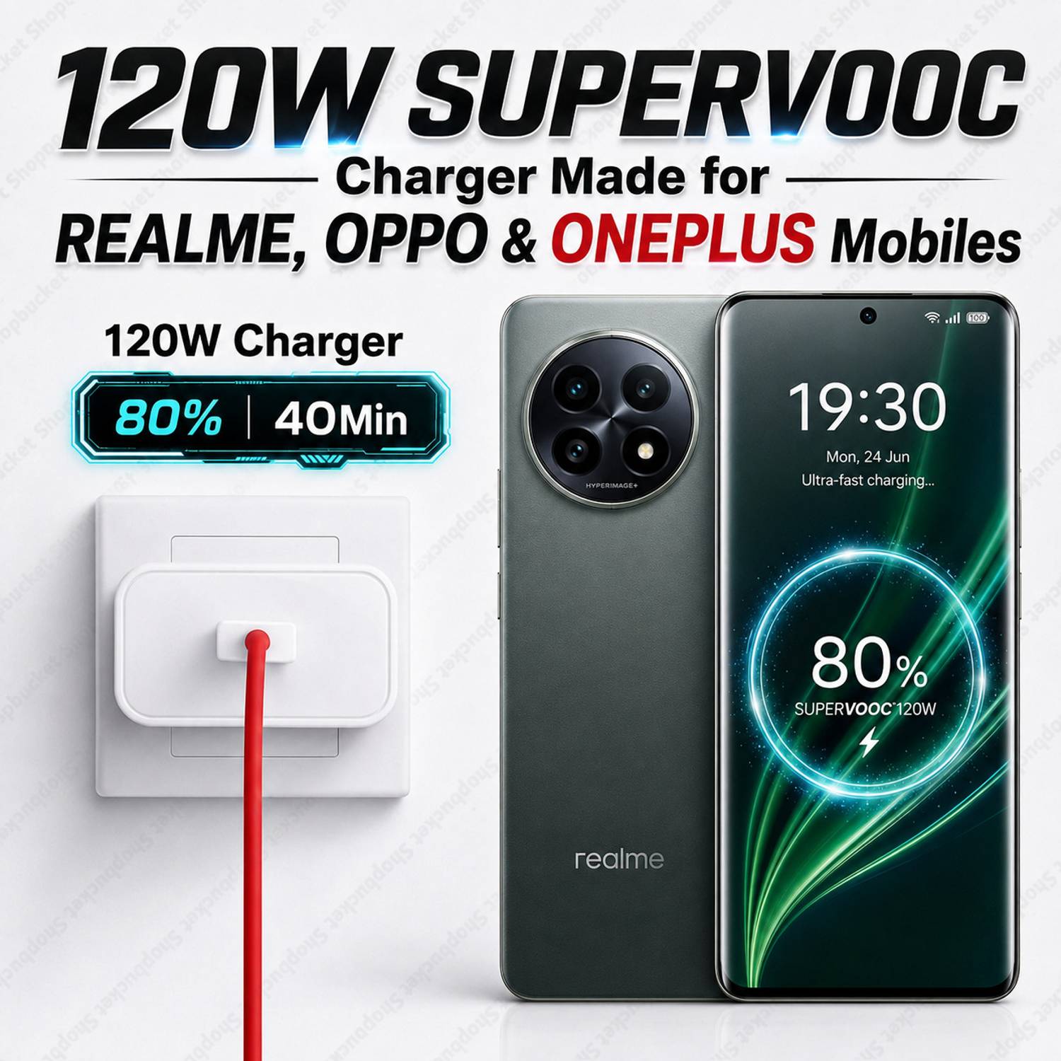 Shopbaket 120W SuperVOOC 6A Fast Charger Red - Image 2