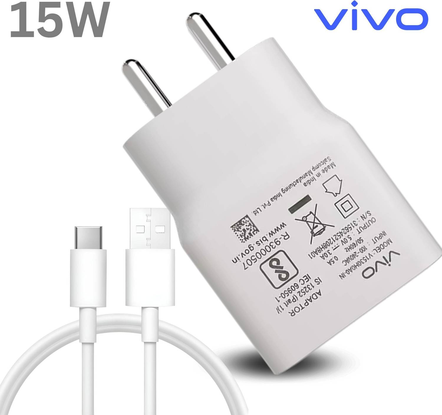 vivo 15 W Quick Charge 3 A Wall Charger for Mobile with Detachable Cable