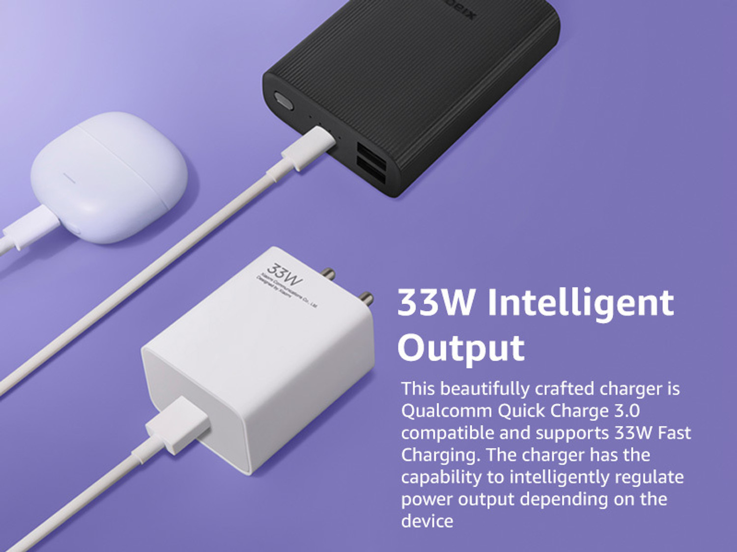 Image of XIAOMI by Mi 33 W SonicCharge 3 A Single Port Mobile Charger with Detachable Cable