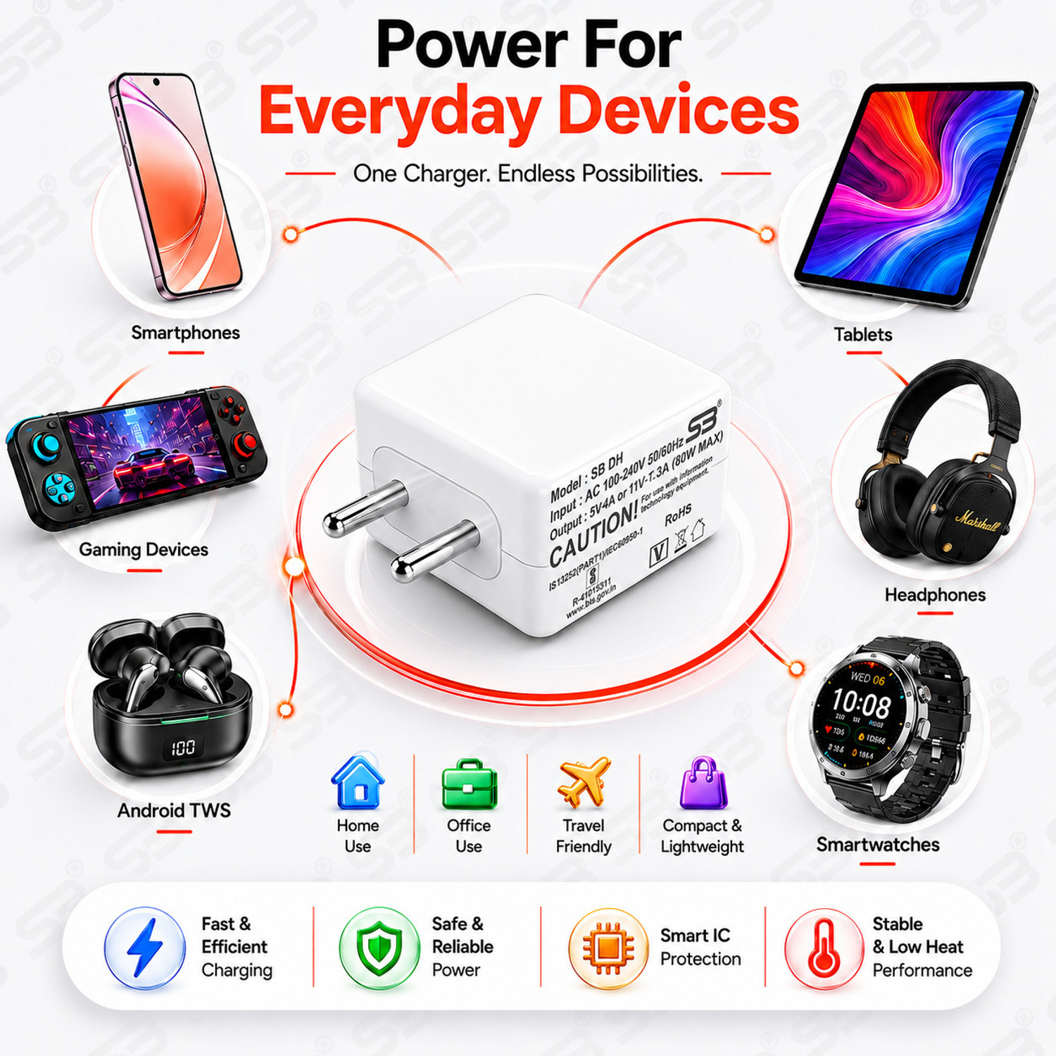 Image of shopbucket 80 W Dash 7.3 A Wall Charger for Mobile with Detachable Cable