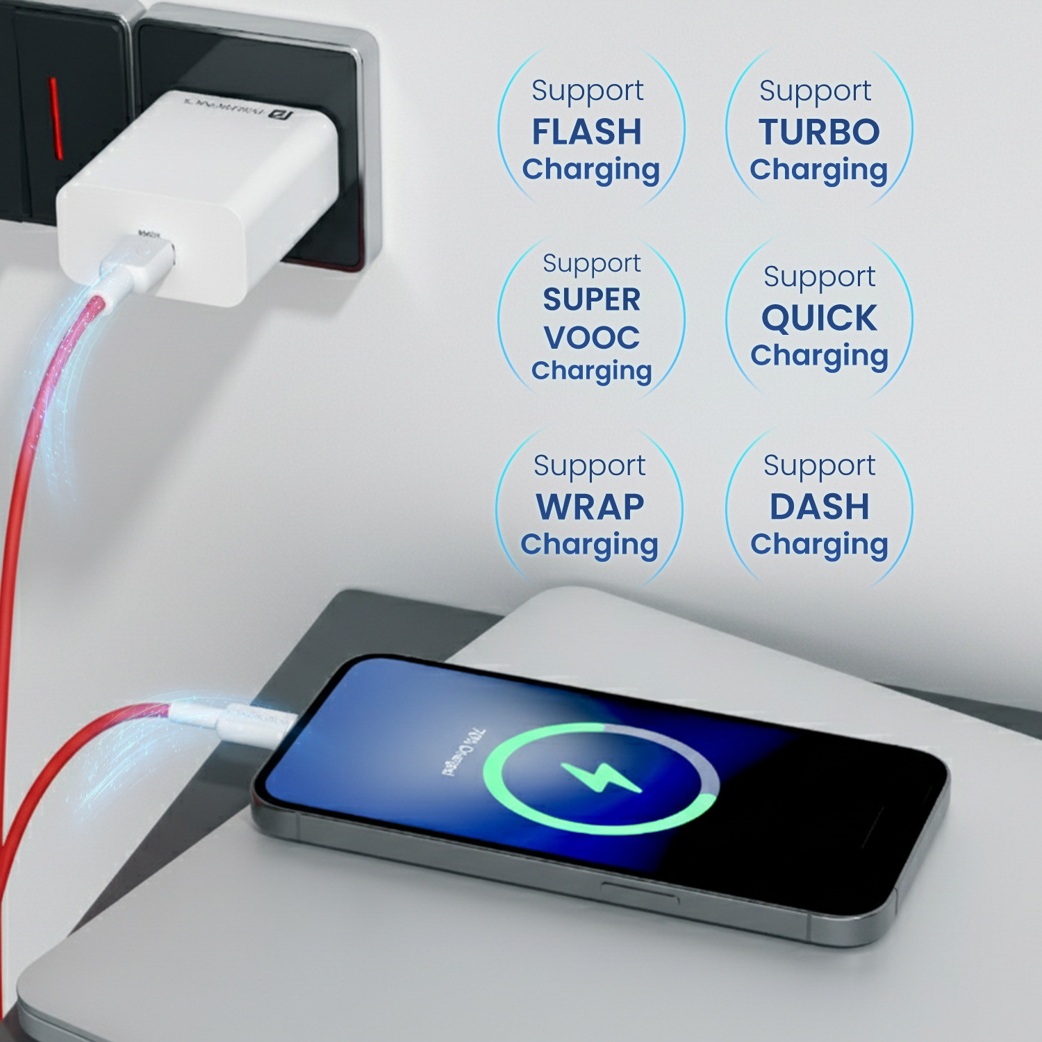 Image of Portronics 30 W SuperVOOC 3 A Wall Charger for Mobile with Detachable Cable