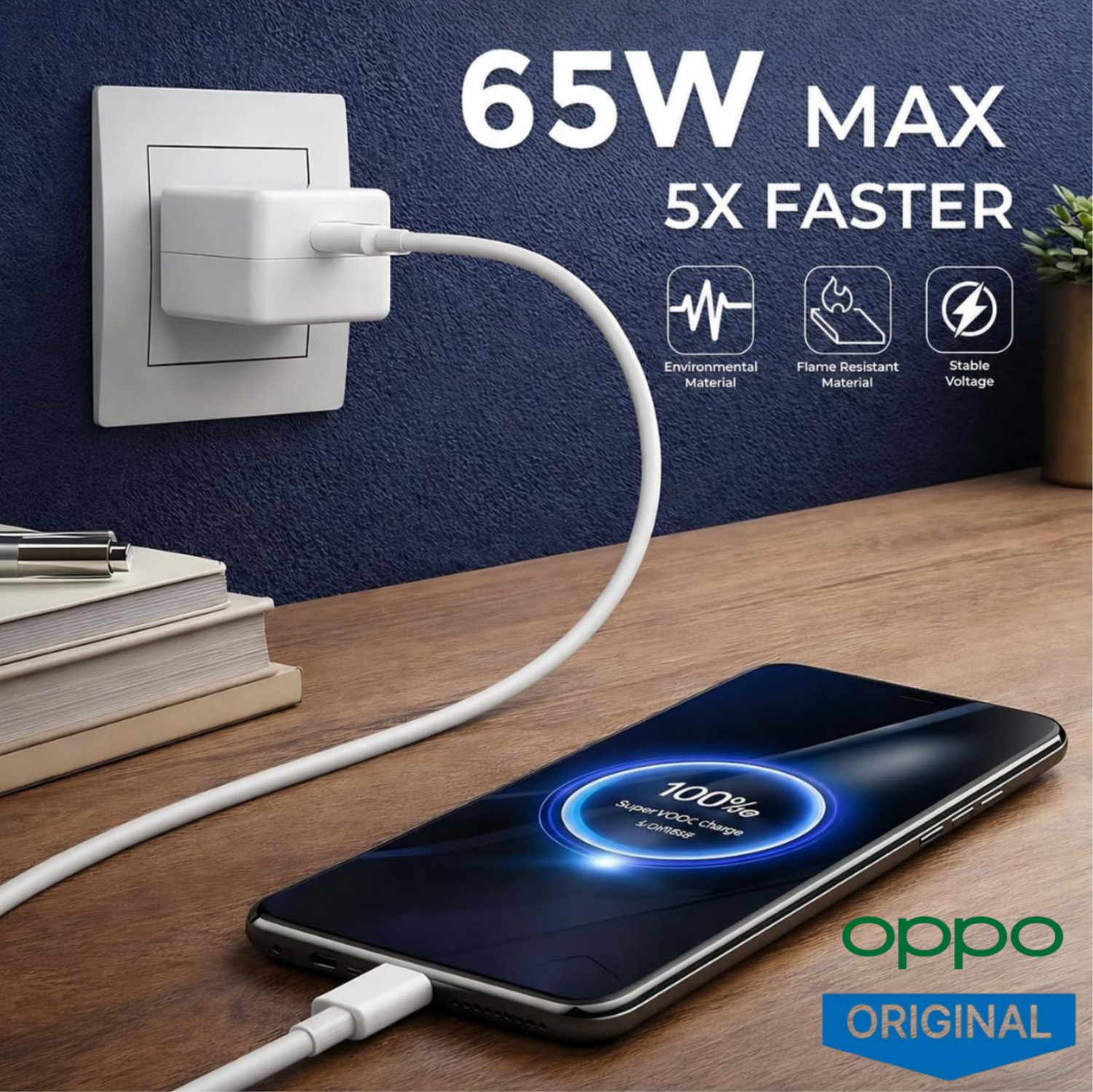 Image of OPPO 65 W SuperVOOC 6 A Single Port Mobile Charger with Detachable Cable