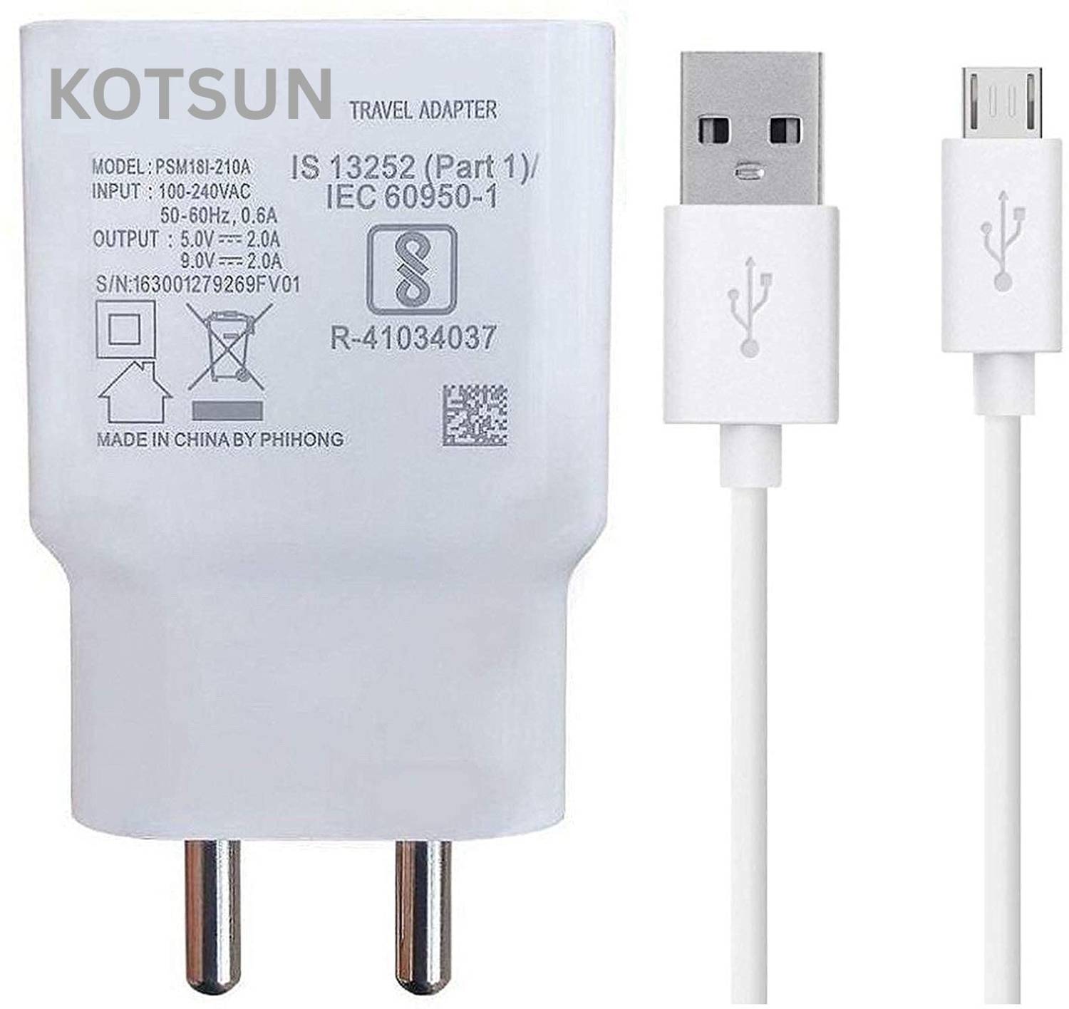 Kotsun 12 W 2.4 A Wall Charger for Mobile with Detachable Cable
