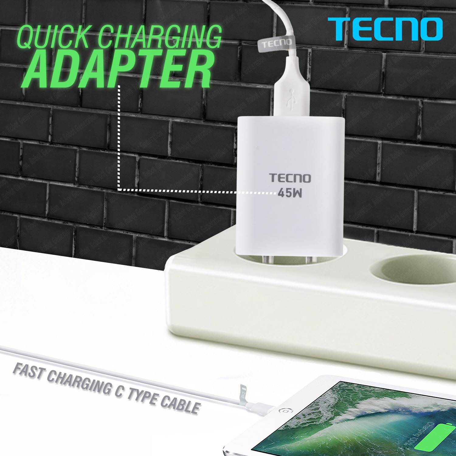 Tecno 45W Supercharge 4.4A Wall Charger White - Image 3