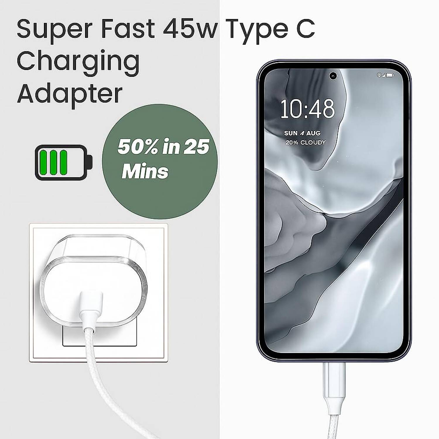 RORRY 45W PD 4.2A Mobile Wall Charger, White - Image 3