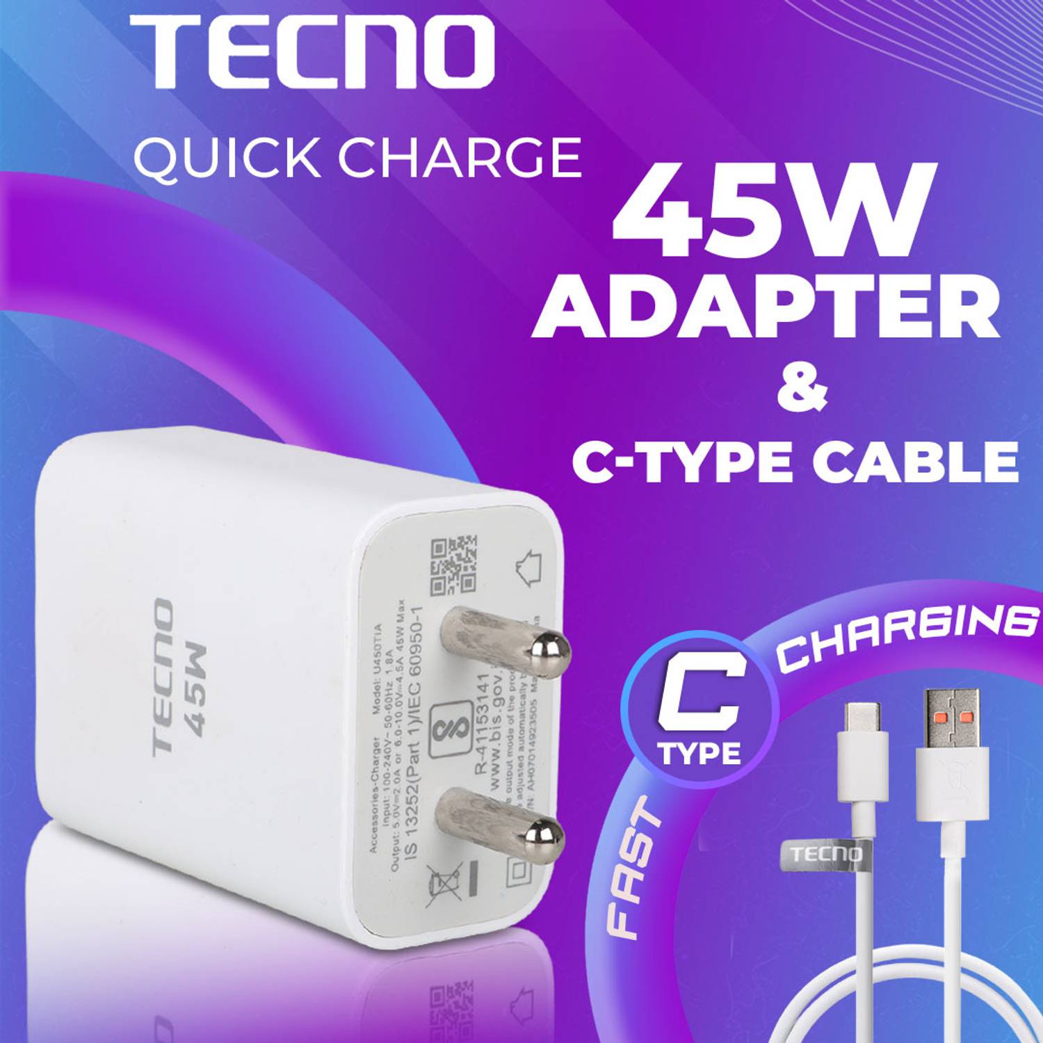 Tecno 45W Supercharge 4.4A Wall Charger White - Image 1