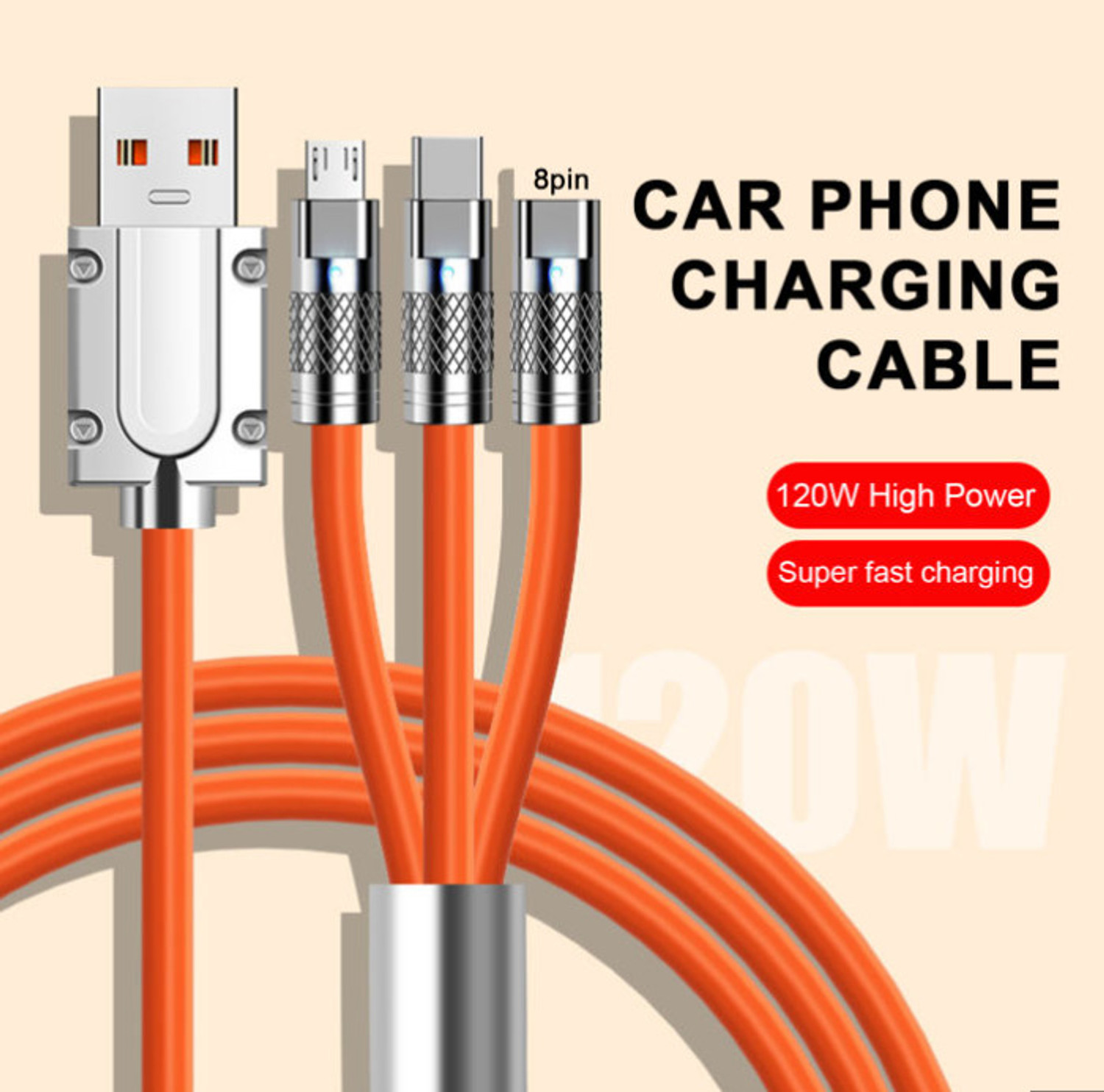 Image of LEISURELIC 120 W 0.6 A 3 Port Mobile Charger with Detachable Cable