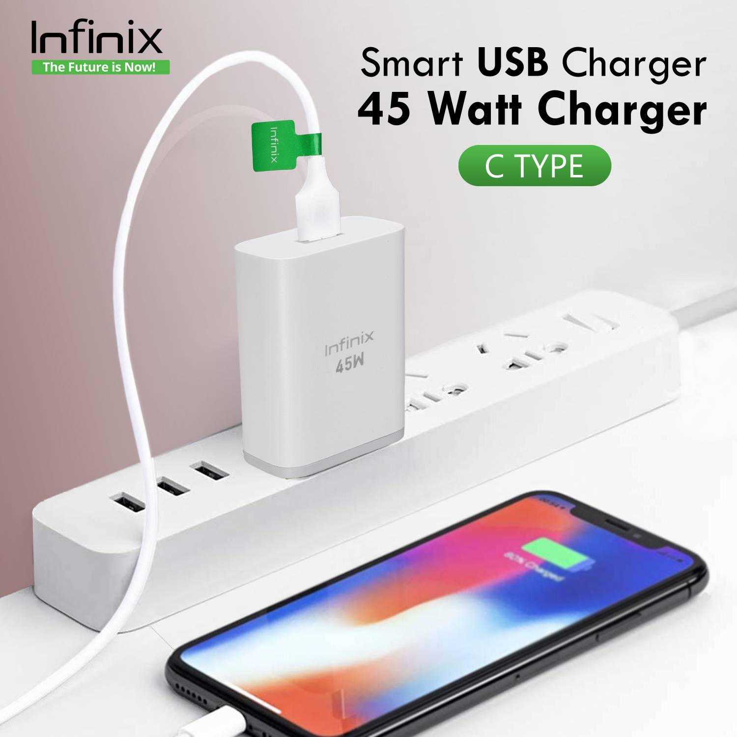 Infinix 45W Supercharge 4.4A Wall Charger White - Image 4