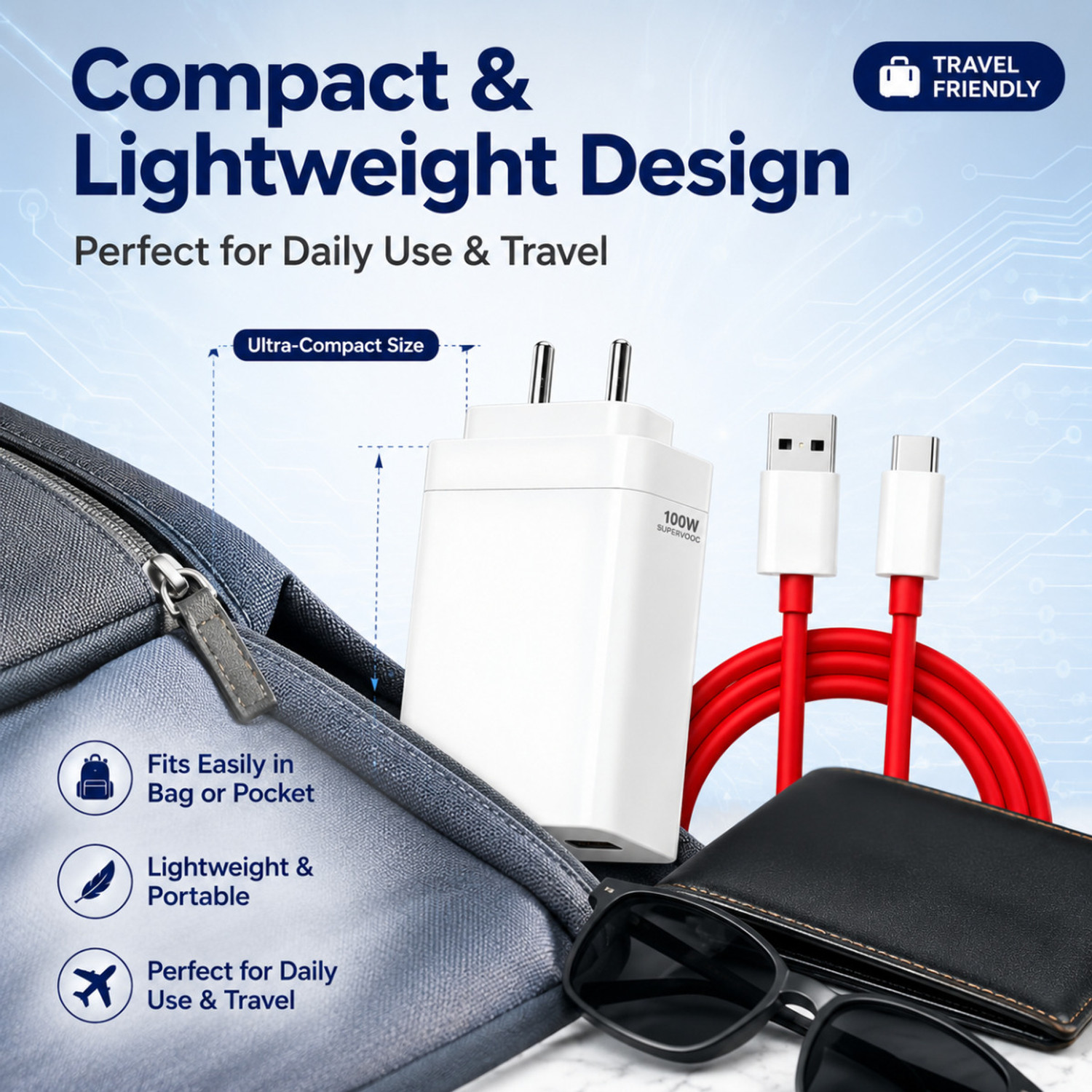 Image of yuvika 100 W SuperVOOC 9 A Wall Charger for Mobile with Detachable Cable