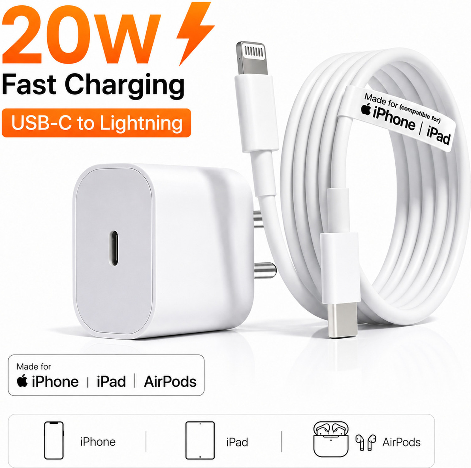 Image of SB 20 W Quick Charge 3 A Wall Charger for Mobile with Detachable Cable
