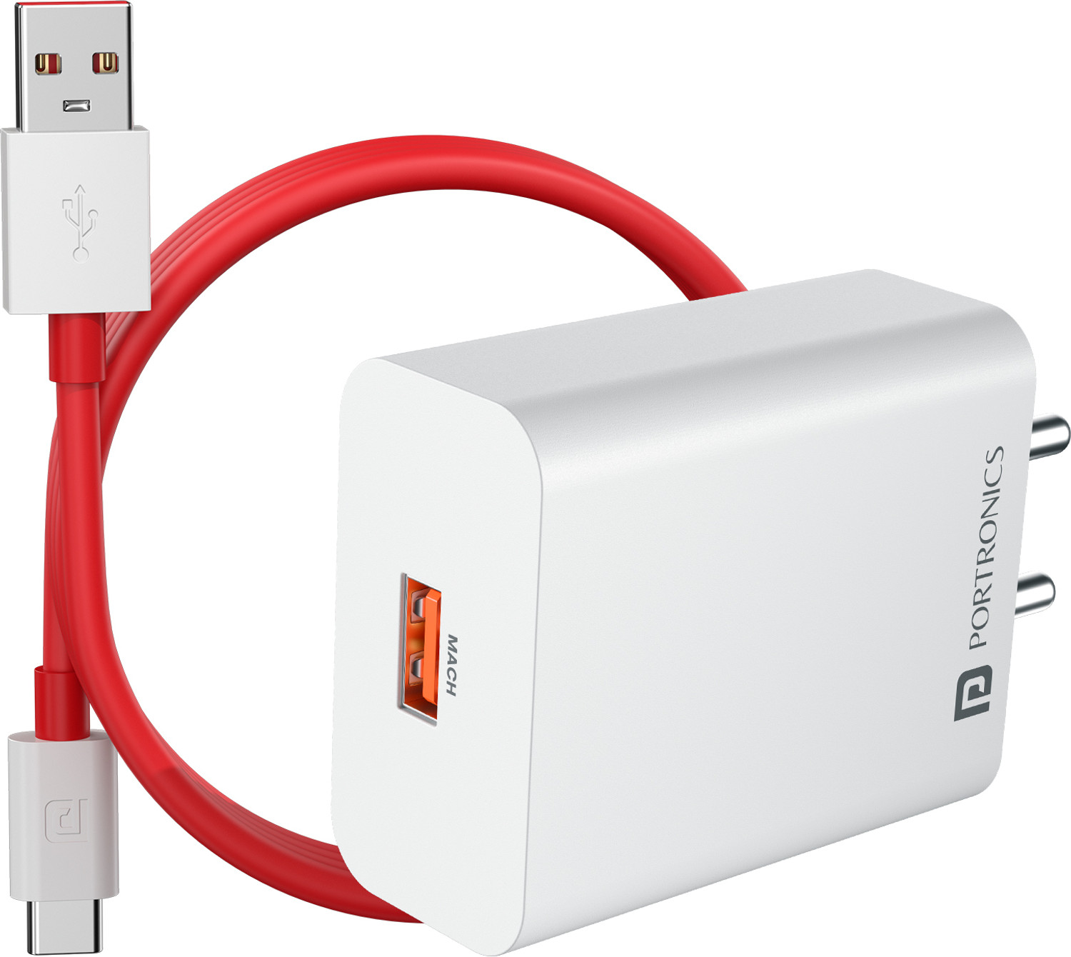 Image of Portronics 30 W SuperVOOC 3 A Wall Charger for Mobile with Detachable Cable