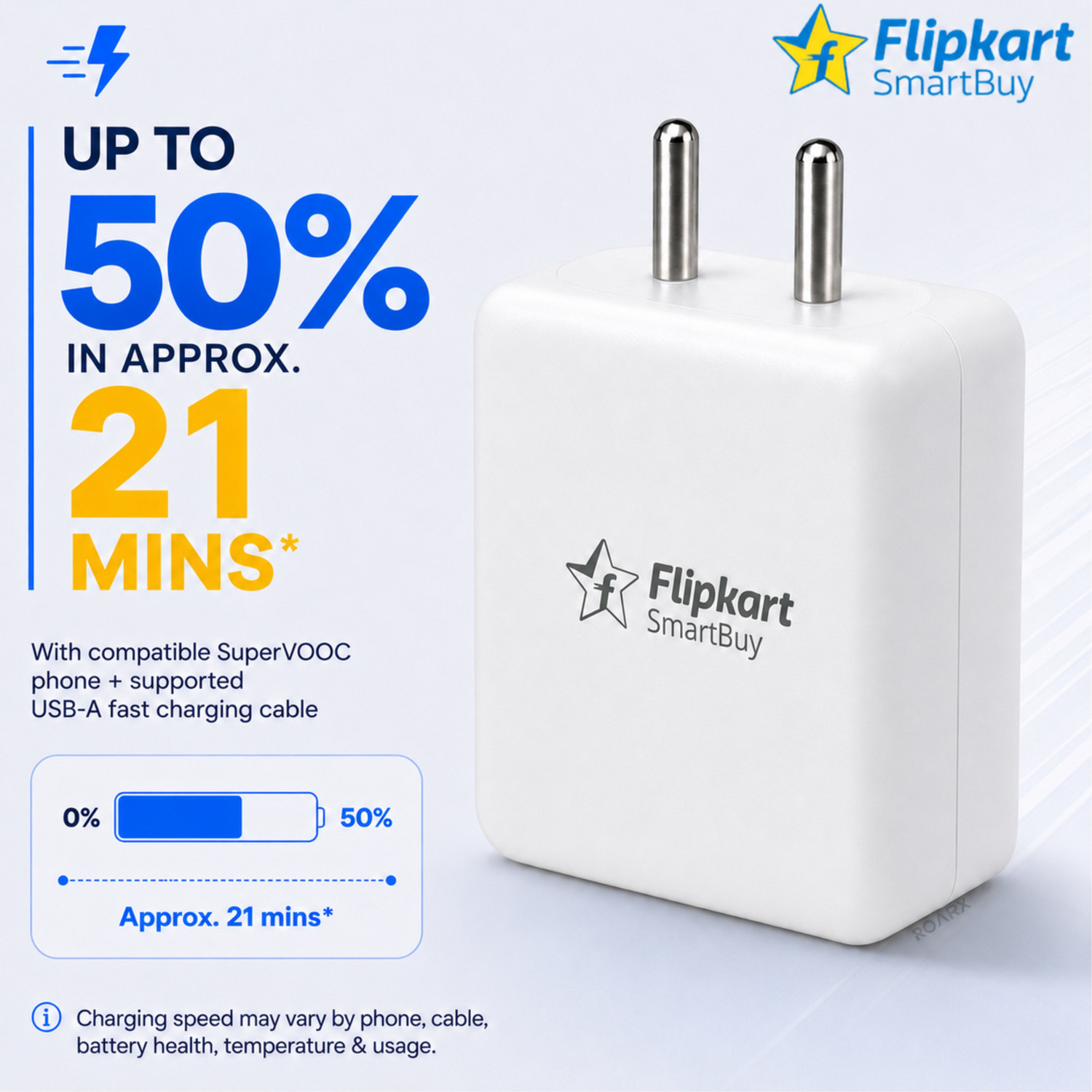 Image of Flipkart SmartBuy 100 W SuperVOOC 9 A Wall Charger for Mobile