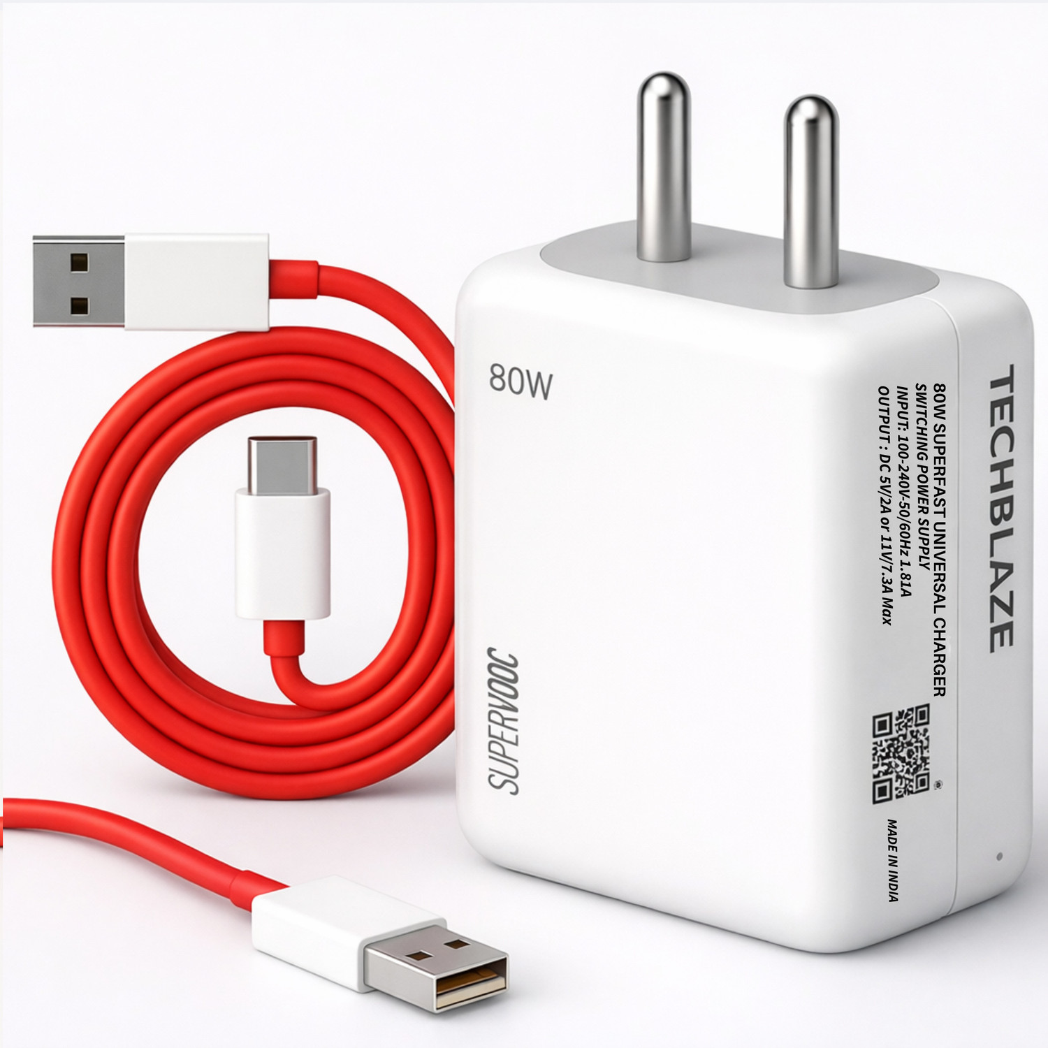Image of TechBlaze 80 W VOOC 7 A Wall Charger for Mobile with Detachable Cable