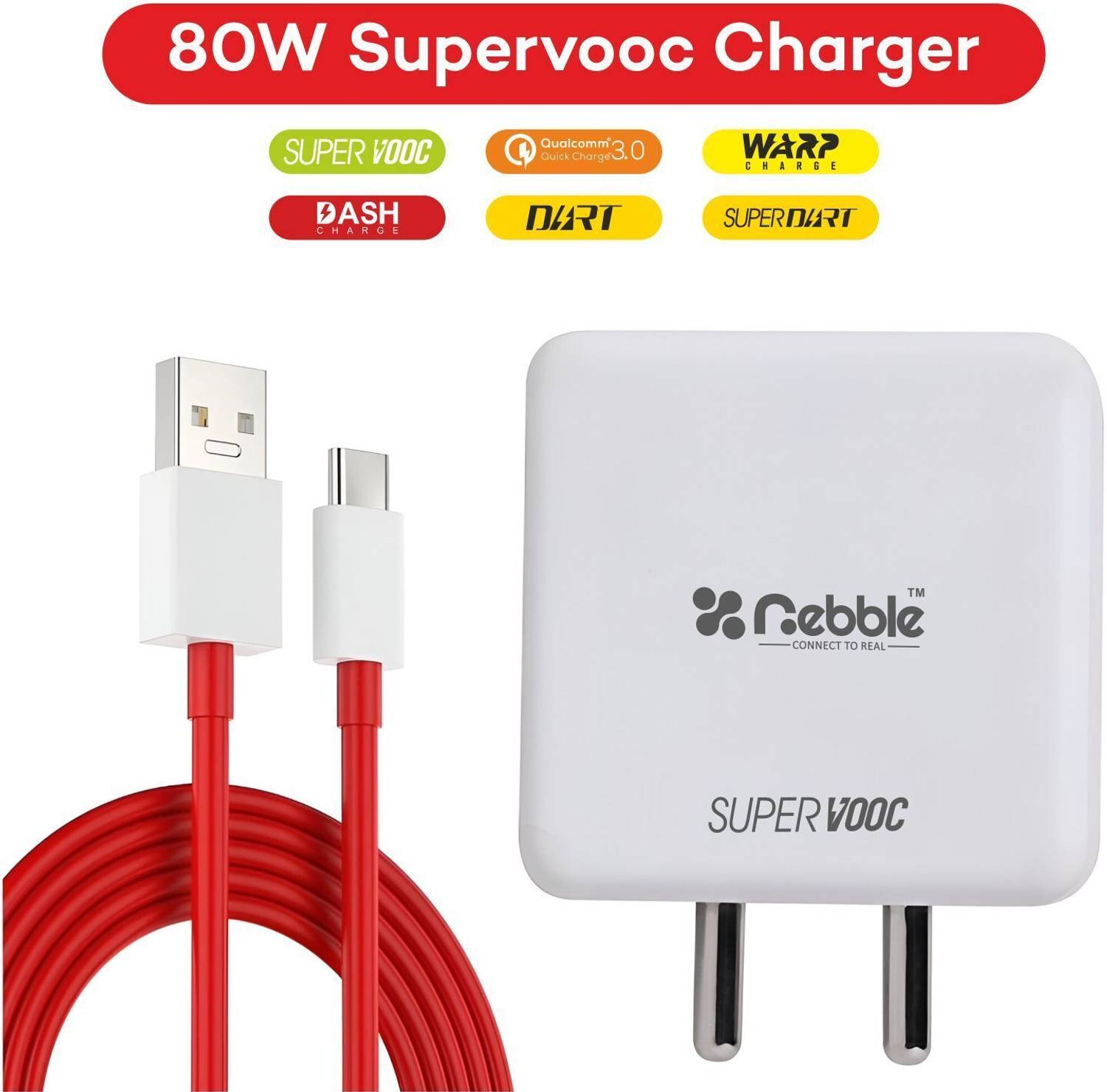 rebble 80 W SuperVOOC 6 A Wall Charger for Mobile with Detachable Cable