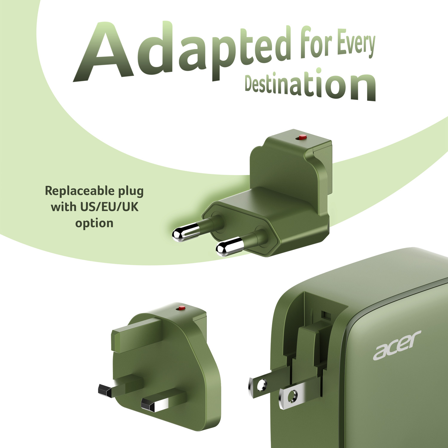 Image of Acer 100 W GaN 5 A Multi-pin Wall Charger for Mobile with Detachable Cable
