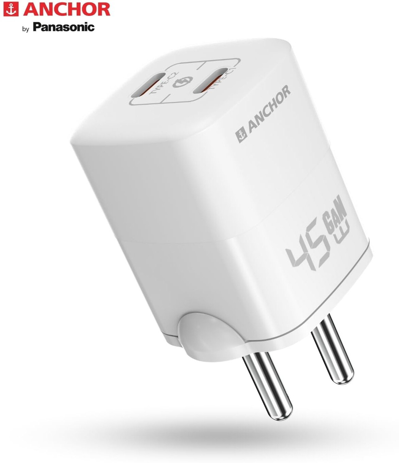 Image of ANCHOR 45 W Adaptive Fast Charging 0.1 A Wall Charger for Mobile with Detachable Cable