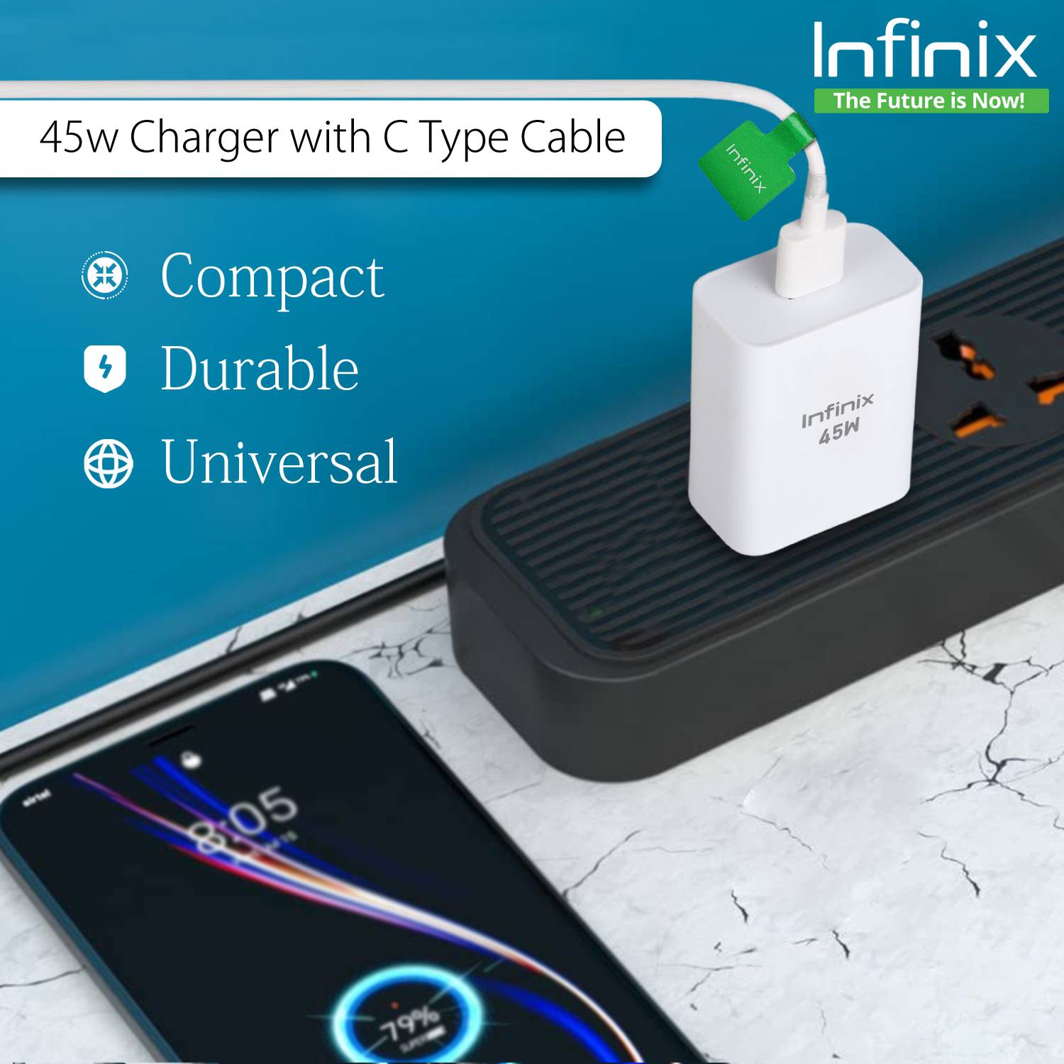 Infinix 45W Supercharge 4.4A Wall Charger White - Image 3