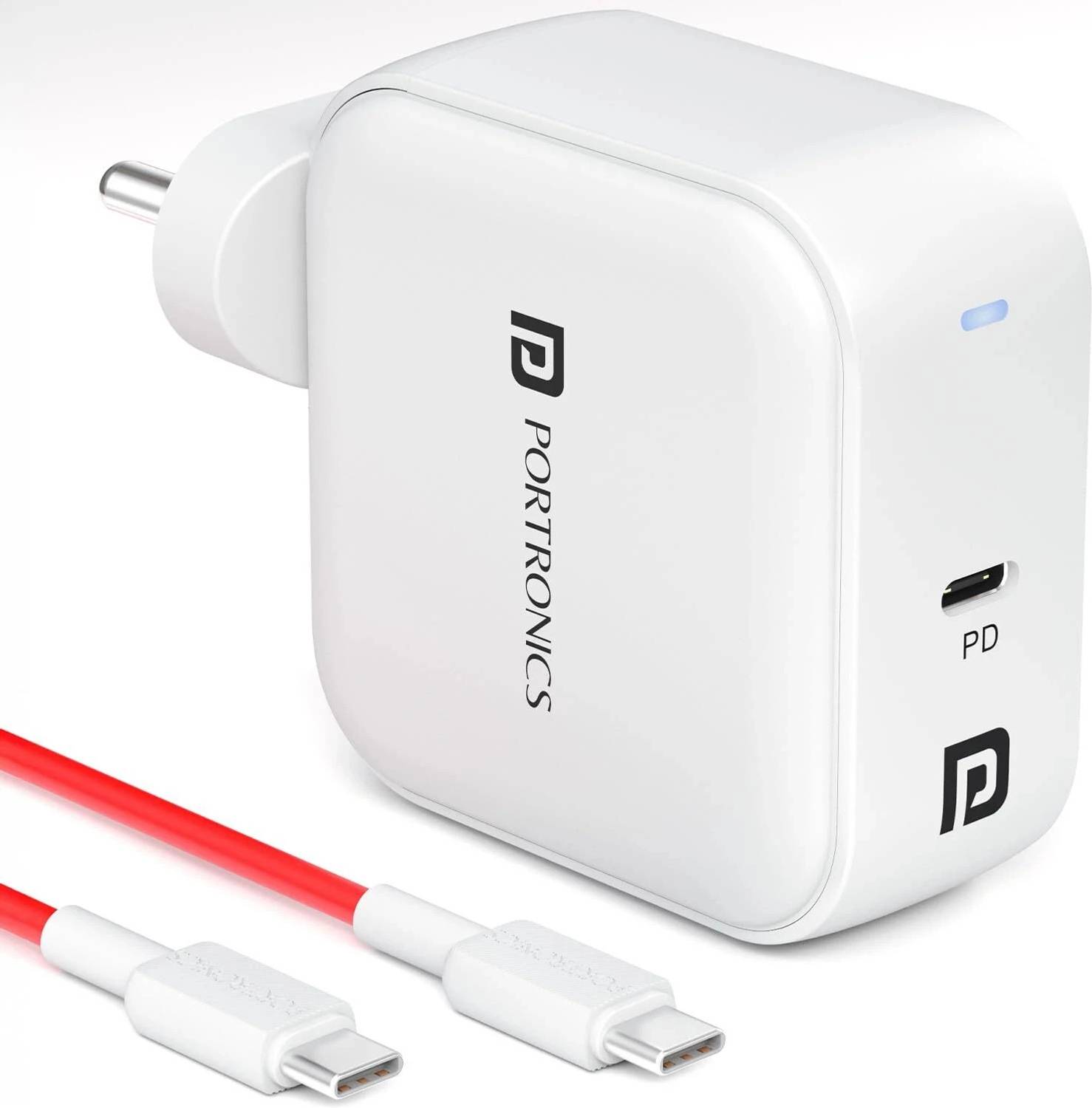 Portronics 65 W GaN 3 A Wall Charger for Mobile with Detachable Cable