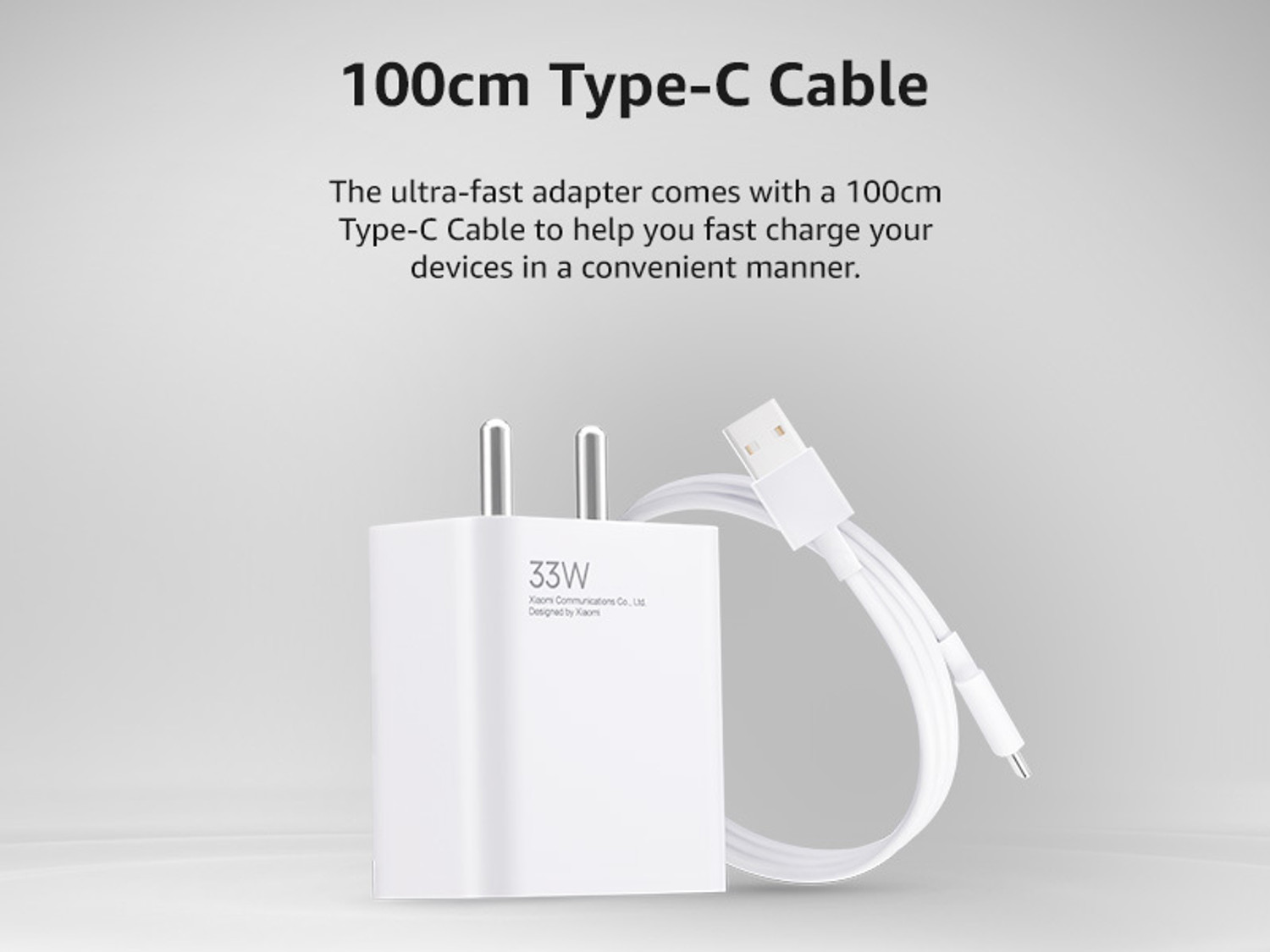 Image of XIAOMI by Mi 33 W SonicCharge 3 A Single Port Mobile Charger with Detachable Cable