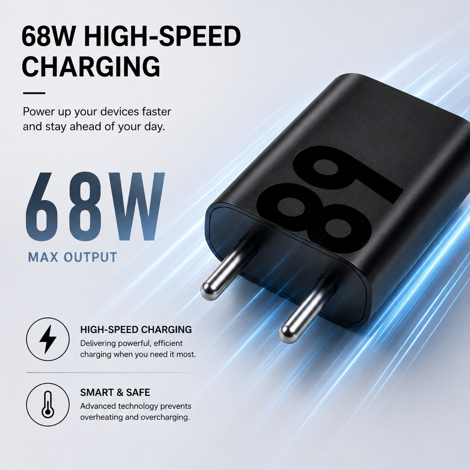 Image of ULTRADART 68 W Adaptive Fast Charging 4 A Wall Charger for Mobile with Detachable Cable (Black, Orange)