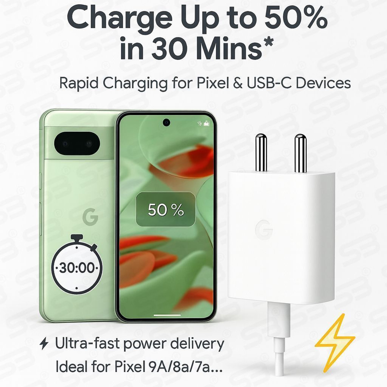 Image of SB 30 W Quick Charge 5 A Wall Charger for Mobile with Detachable Cable