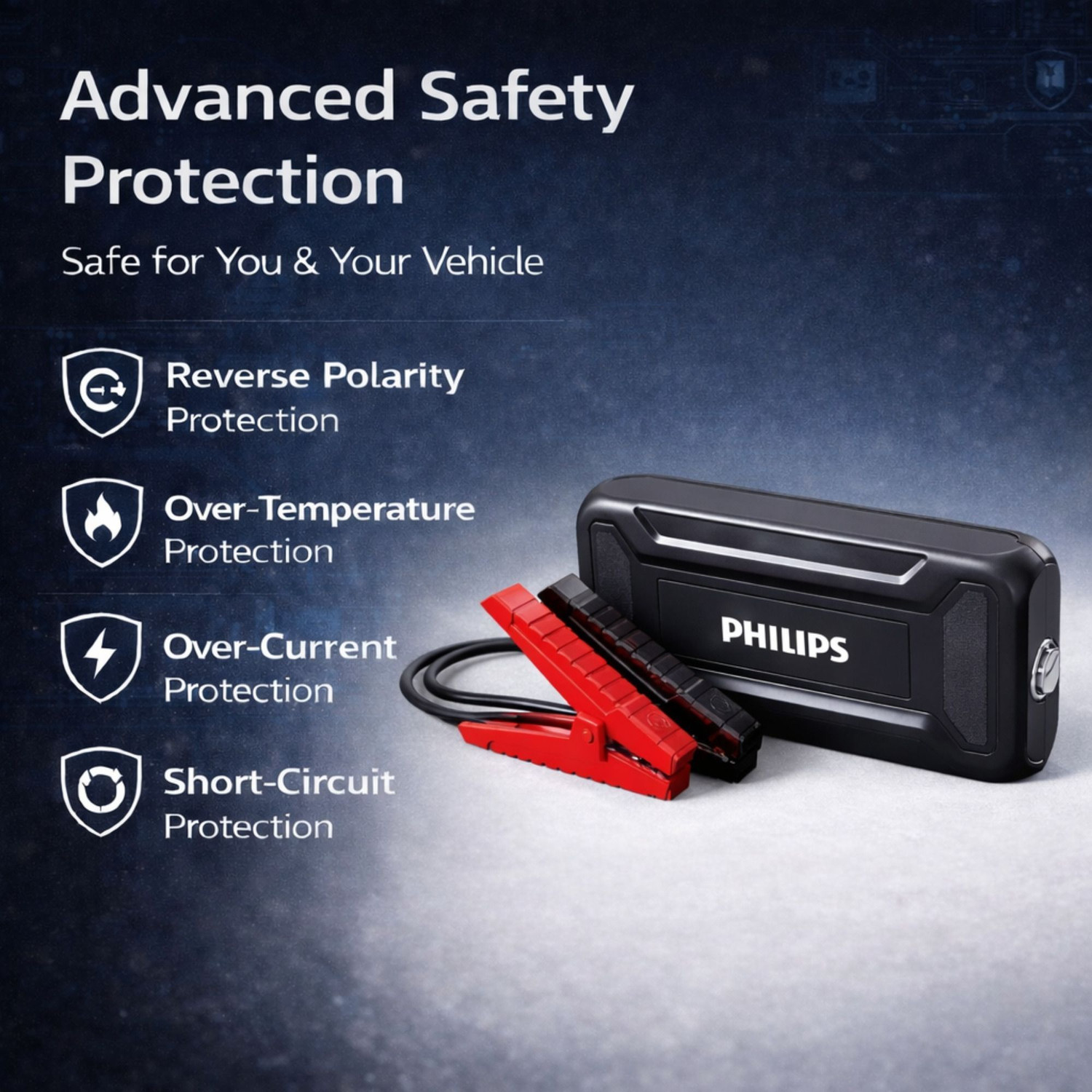Image of PHILIPS Jump starter for car | Start up to 4.0L Gasoline and 3.0L Diesel Engines | 10 ft Battery Jumper Starter