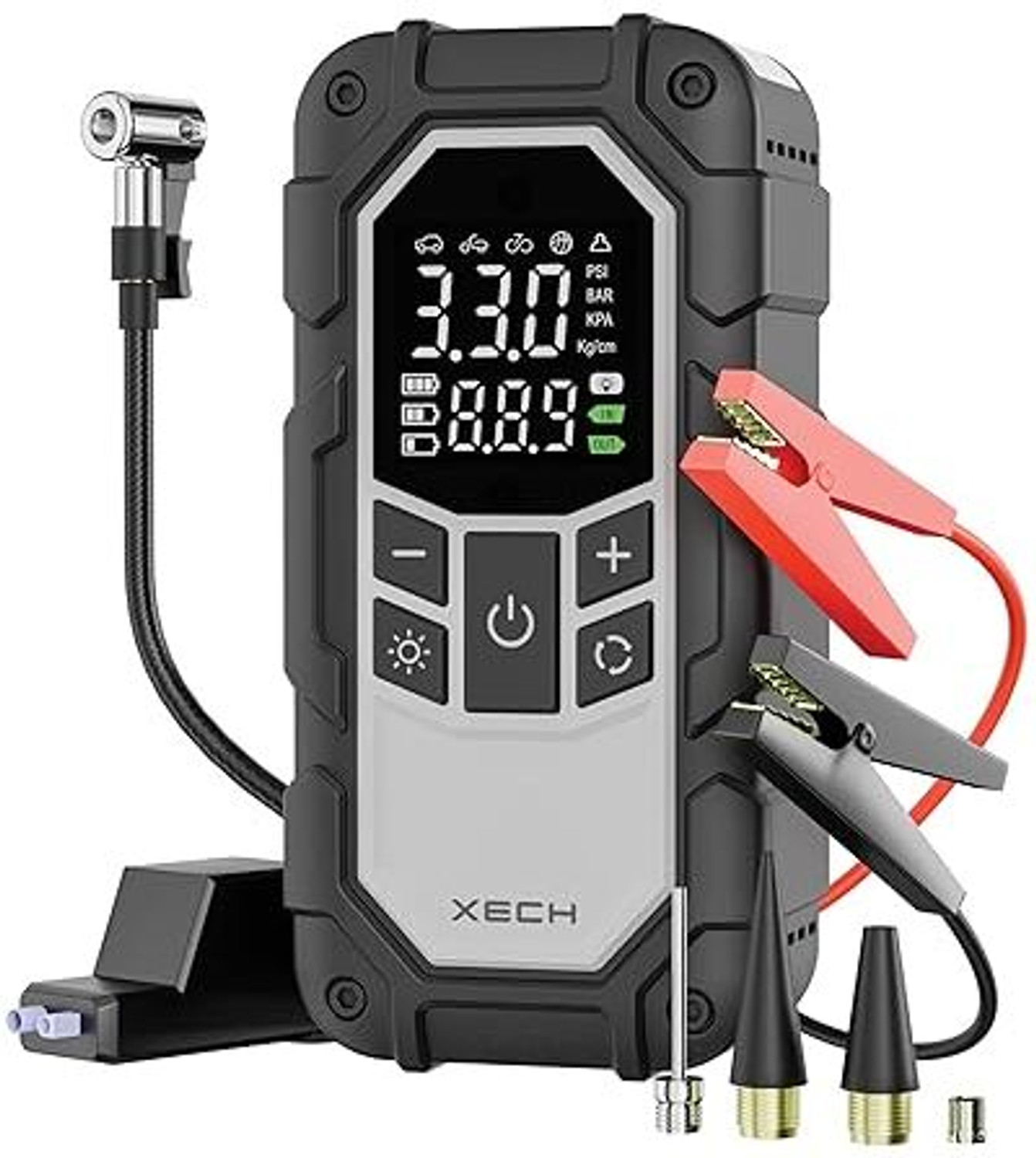 Image of xech 4-in-1 Car Jump Starter with Cordless Tyre Inflator 150 PSI Portable JumpX 800A 1.5 ft Battery Jumper Starter