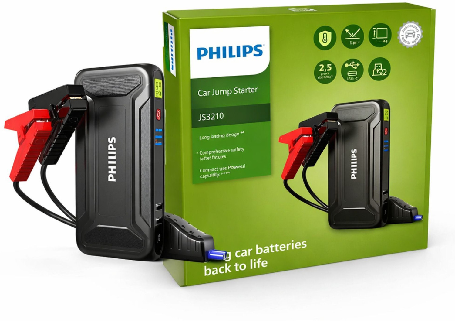 Image of PHILIPS Jump starter for car | Start up to 4.0L Gasoline and 3.0L Diesel Engines | 10 ft Battery Jumper Starter