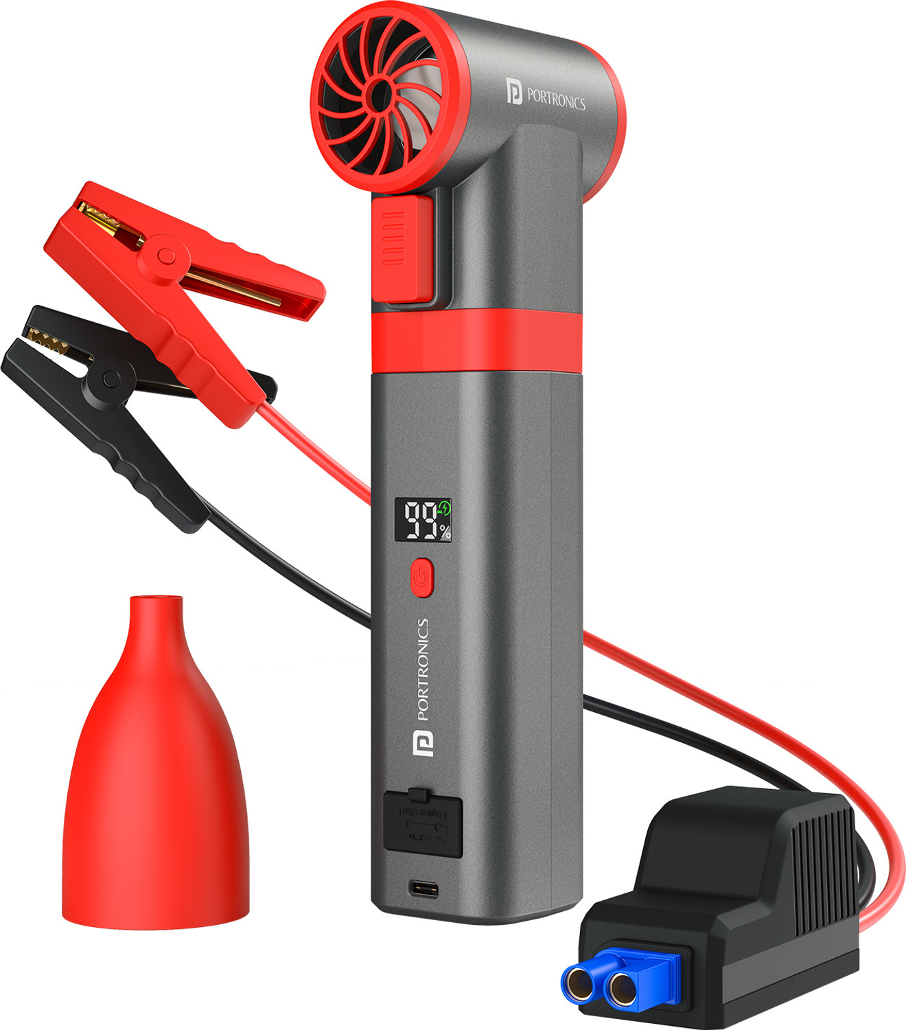 Image of Portronics Volt Blast 2-in-1 Car Jump Starter & High-Speed Air Blower, 12V Engine Booster 1.25 ft Battery Jumper Starter