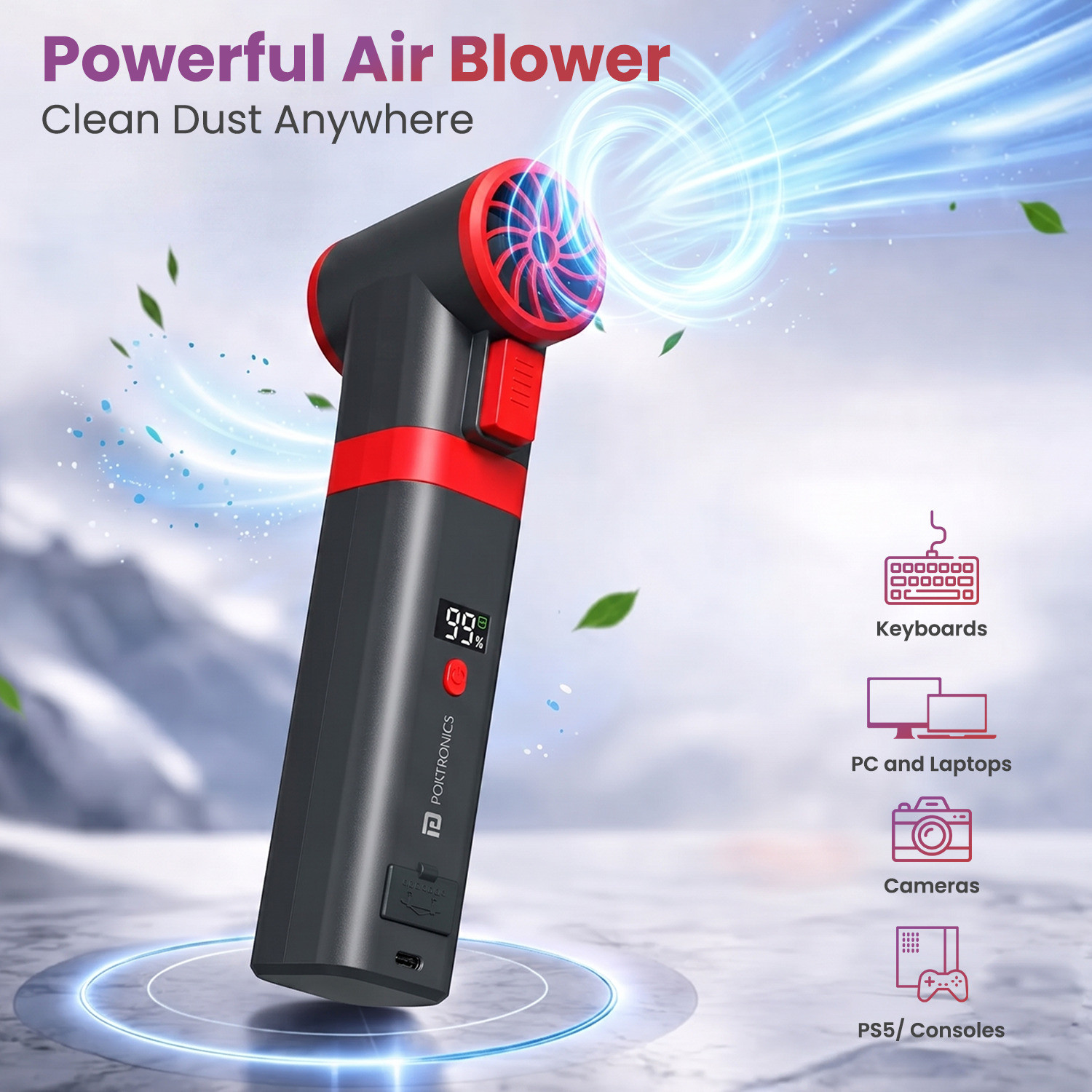 Image of Portronics Volt Blast 2-in-1 Car Jump Starter & High-Speed Air Blower, 12V Engine Booster 1.25 ft Battery Jumper Starter