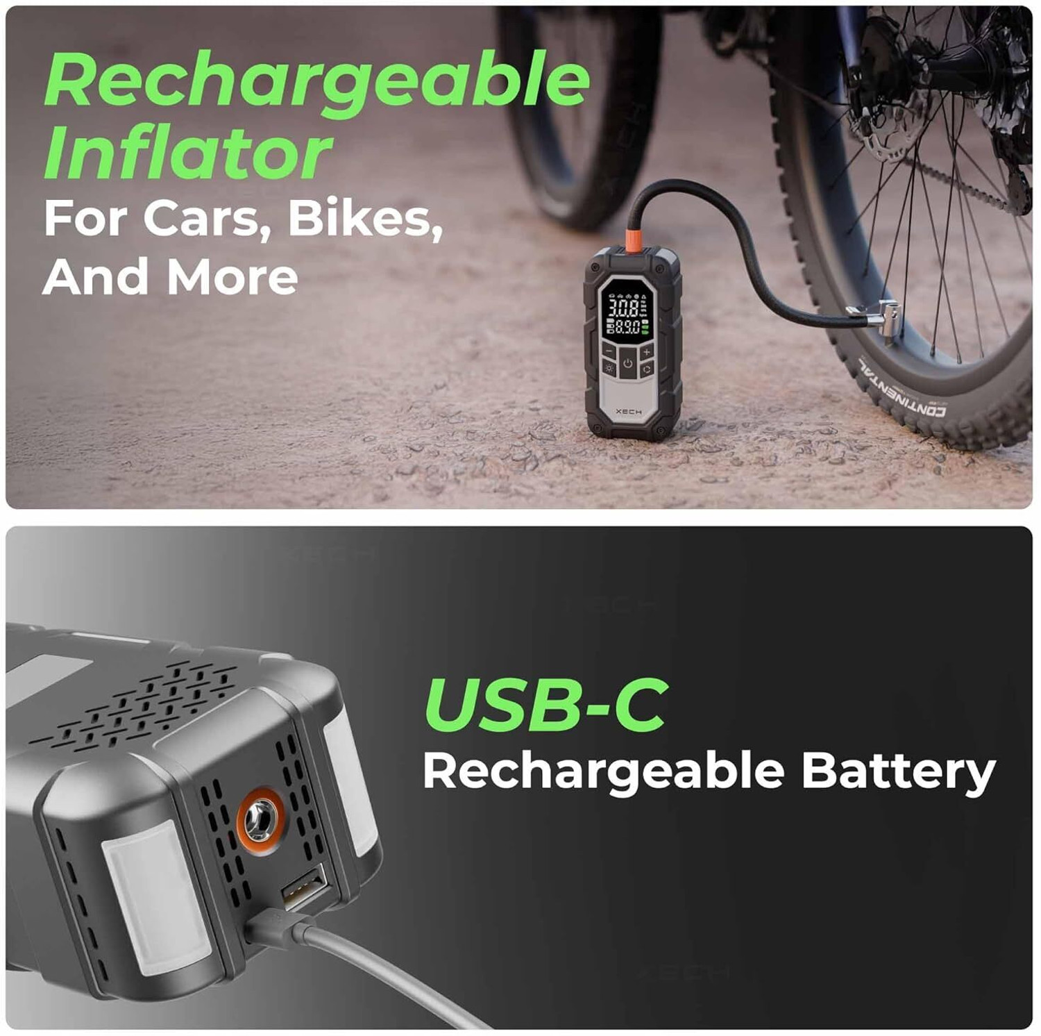 Image of xech 4-in-1 Car Jump Starter with Cordless Tyre Inflator 150 PSI Portable JumpX 800A 1.5 ft Battery Jumper Starter