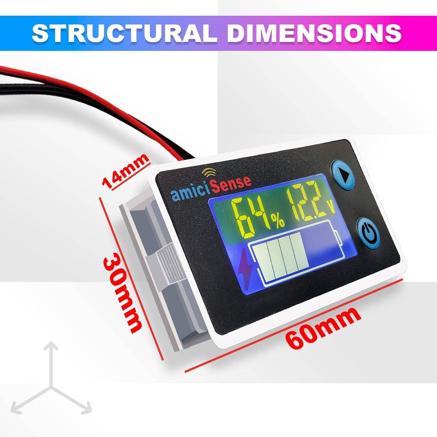 amiciSense 10-100V LCD Battery Capacity Indicator - Image 4