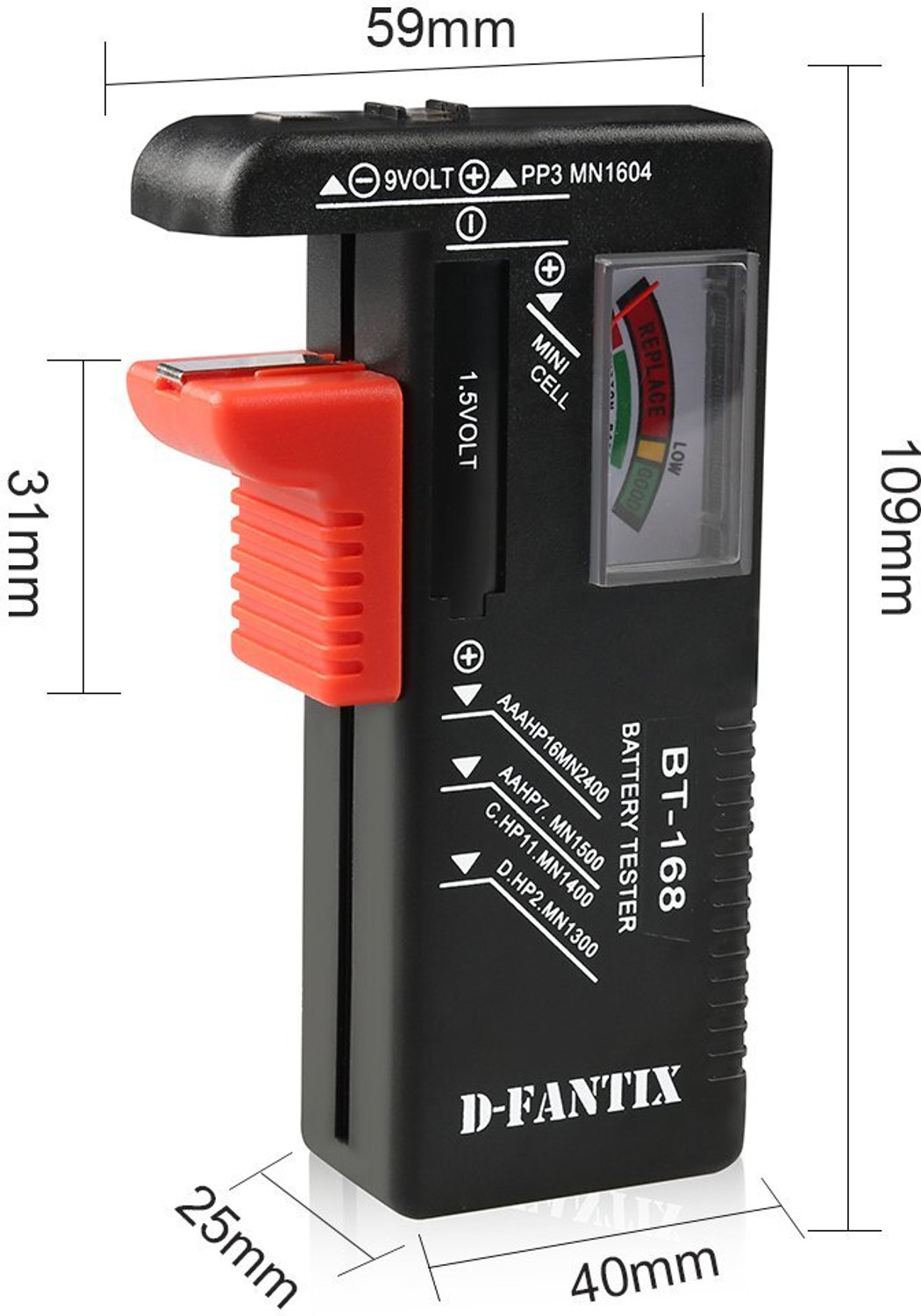 Image of Silencio D-FantiX Black Olive Battery Tester Universal Battery Checker (Model: BT-168) Analog Battery Tester