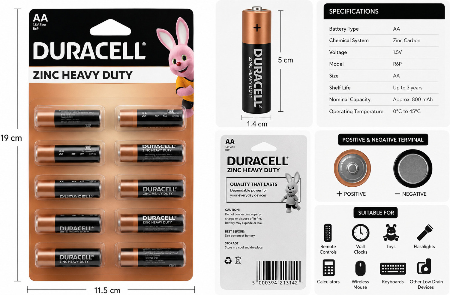 Image of DURACELL Zinc Heavy Duty AA AND AAA Batteries, 1.5V Leak-Resistant Power Battery
