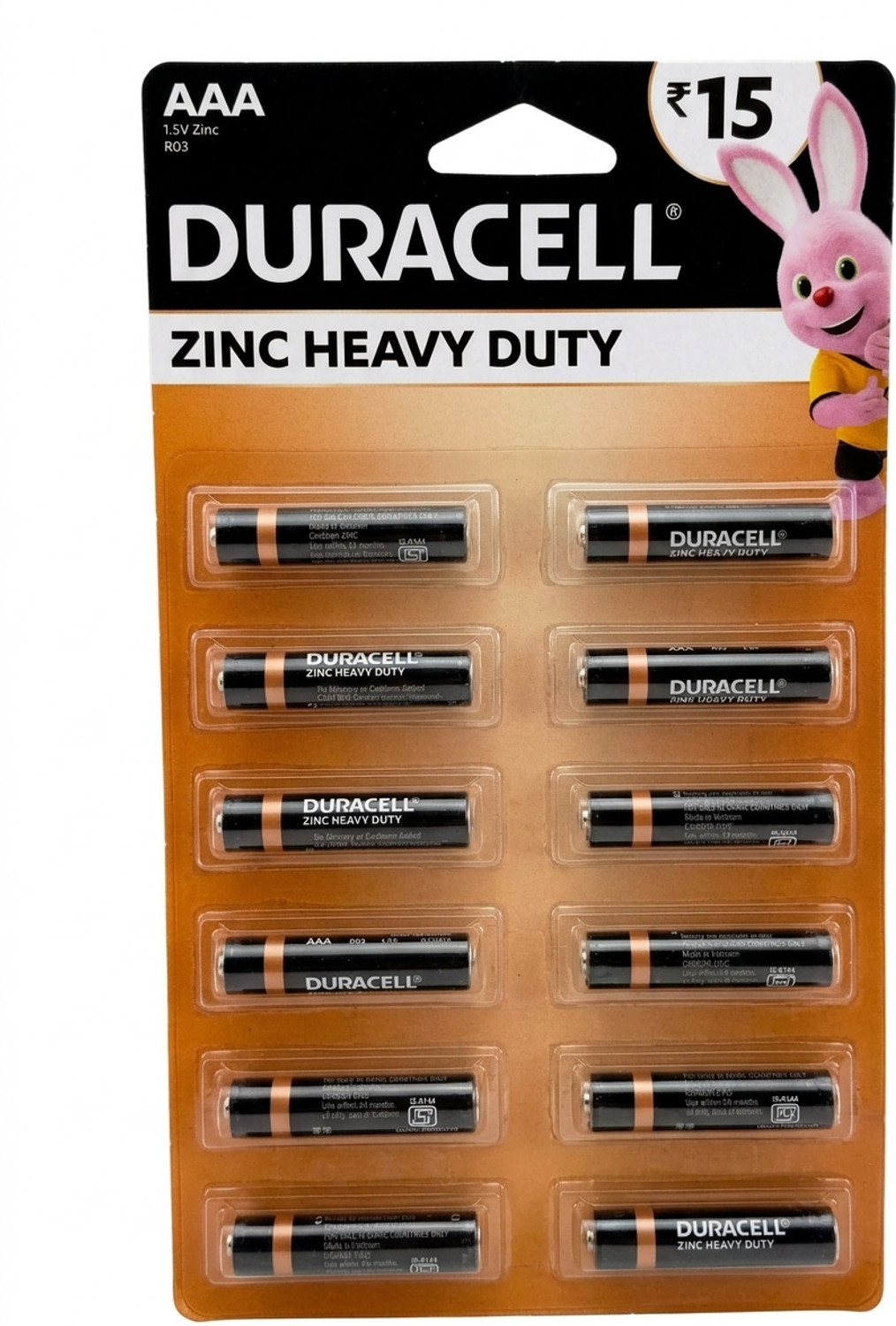 Image of DURACELL ZINC HEAVY DUTY AAA BATTERIES 1.5V LEACK RESISTANT POWER Battery (Pack of 12)