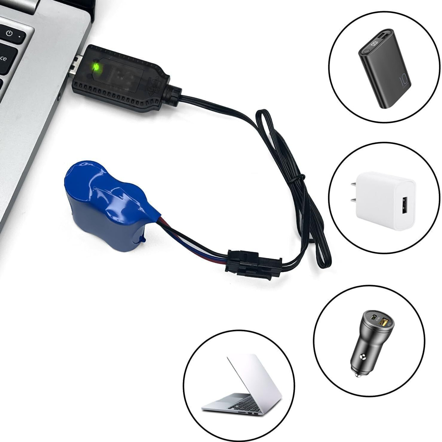 Image of SuperToy 3.7V 500mAh USB SM-2P Charger Cable for RC Cars Boats & Bubble Gun Battery