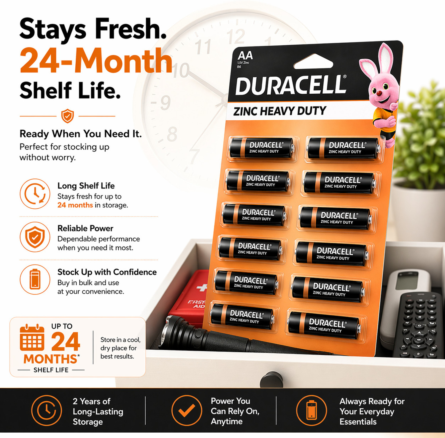 Image of DURACELL AA + AAA Zinc Heavy Duty Batteries Combo Pack for Daily Use Devices Battery