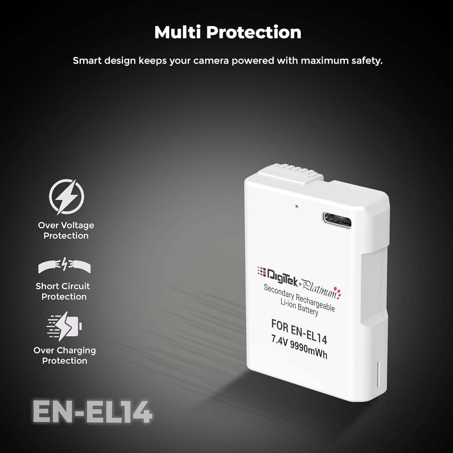 Image of DIGITEK EN-EL14 Type C 1600mAh Li-ion for Nikon Camera Battery