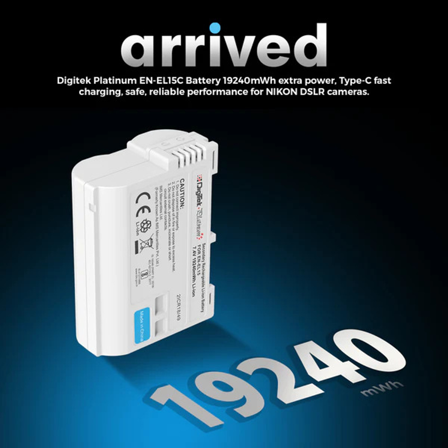 Image of DIGITEK EN-EL15 3000mAh Lithium Ion C Type Rechargeable Battery